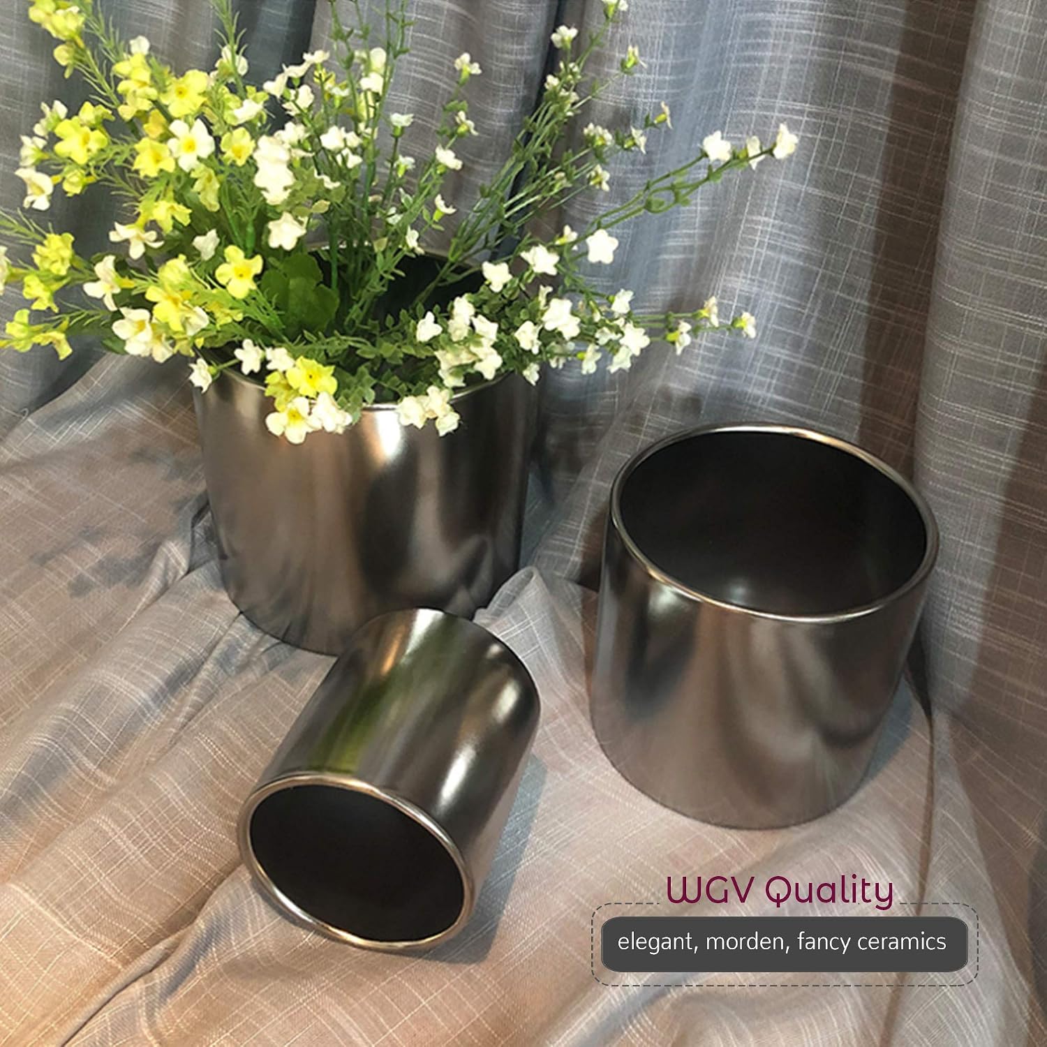Ceramic Cylinder Vase Width 6.5" Height 6 / 6.5 x 6 / H / Silver