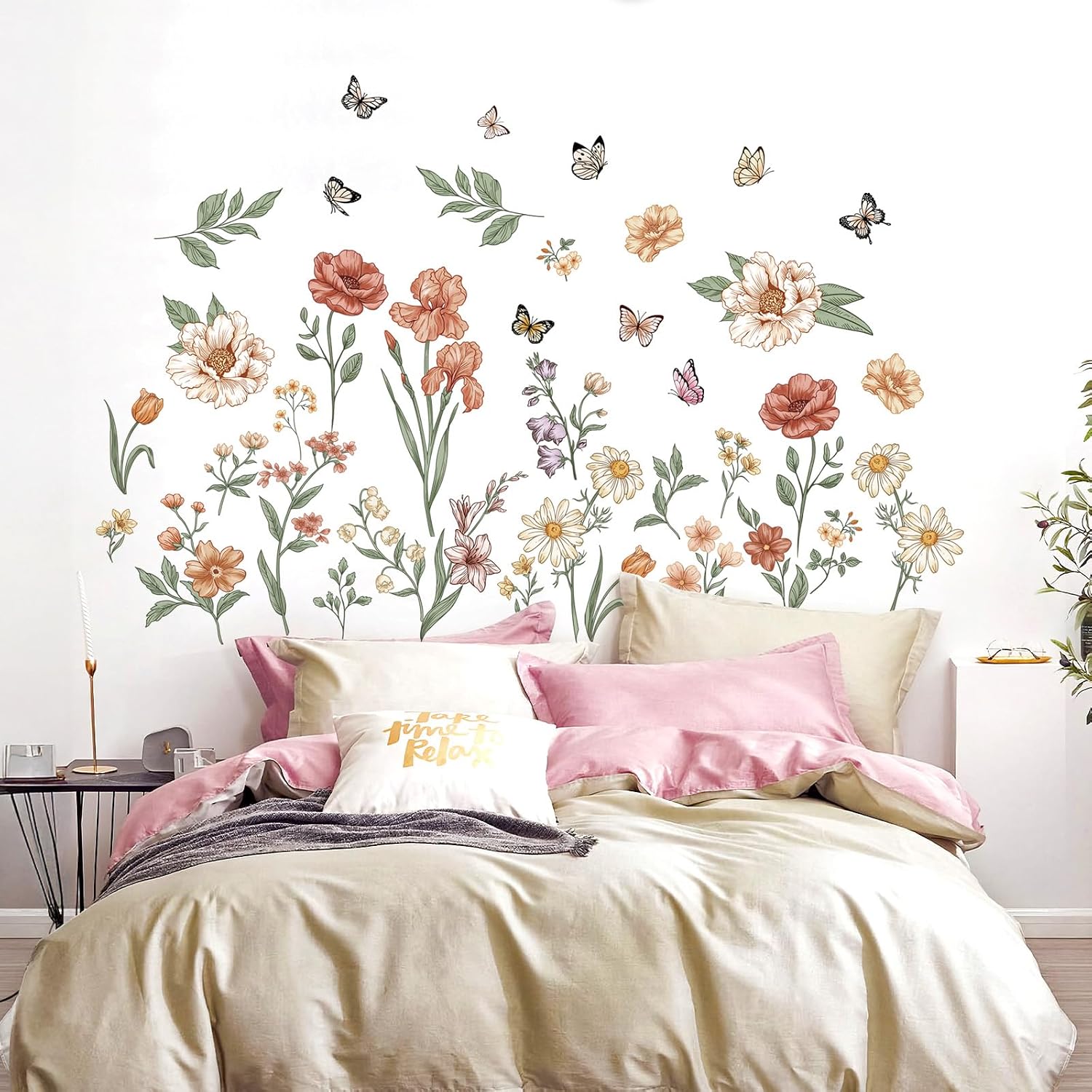 Watercolor Boho Flowers Wall Decals Wildflower Butterfly Garden Wall / Watercolor Boho Flower