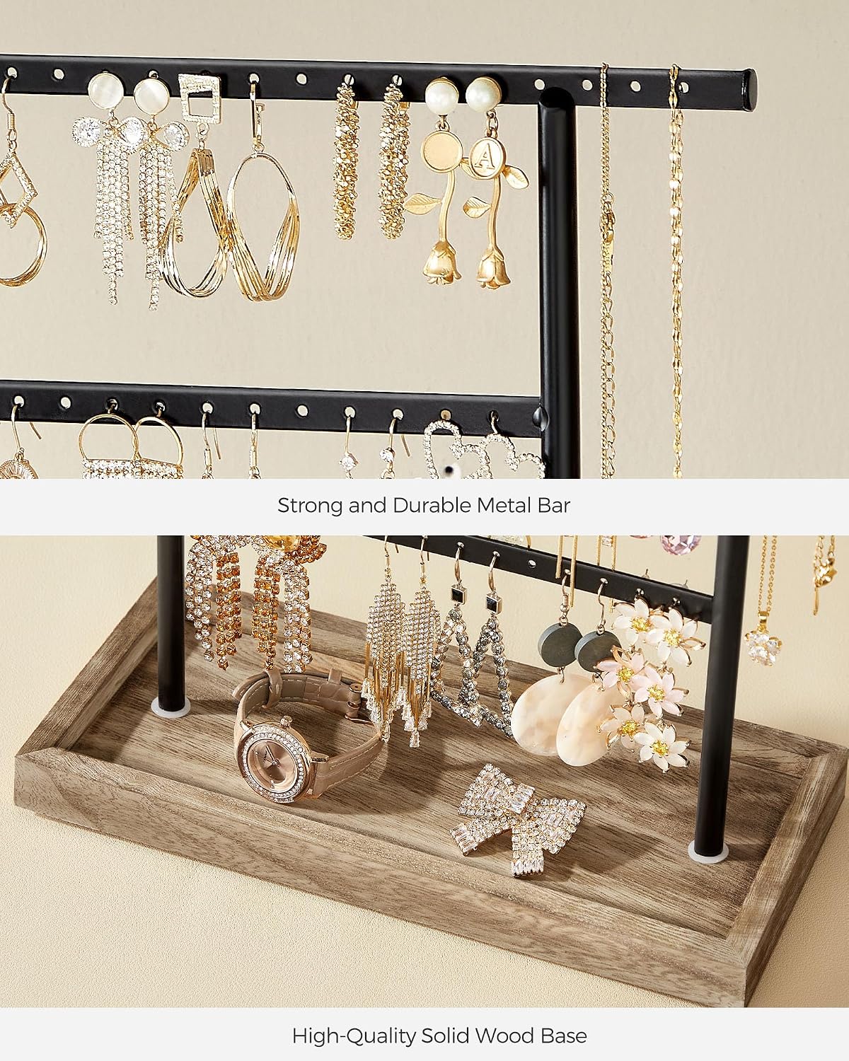 Base Tray / Jewelry Organizer / Wood Color + Black