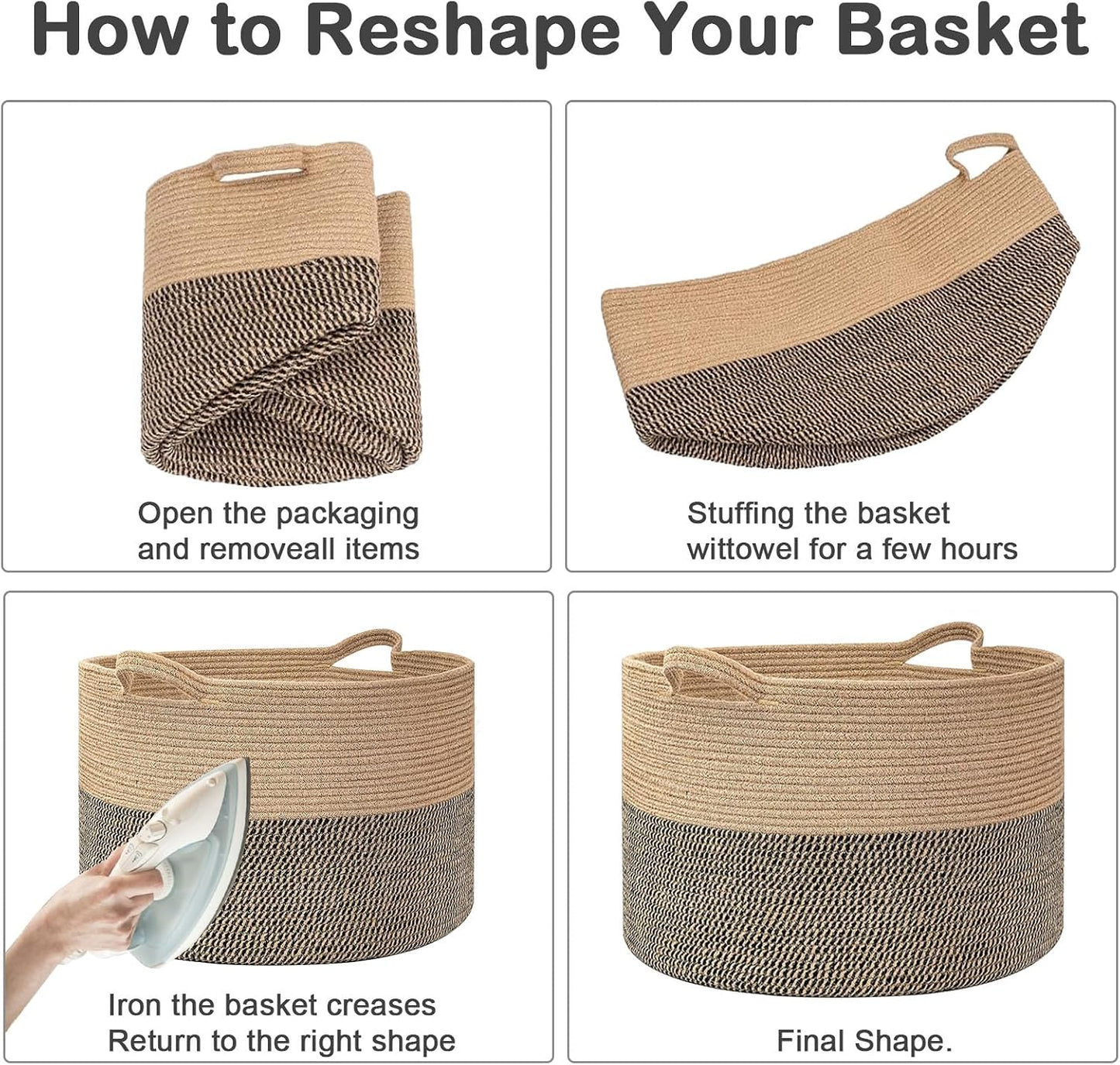 Woven Rope Laundry Basket Hamper / Brown / 19.7"L x 19.7"W x 13"H