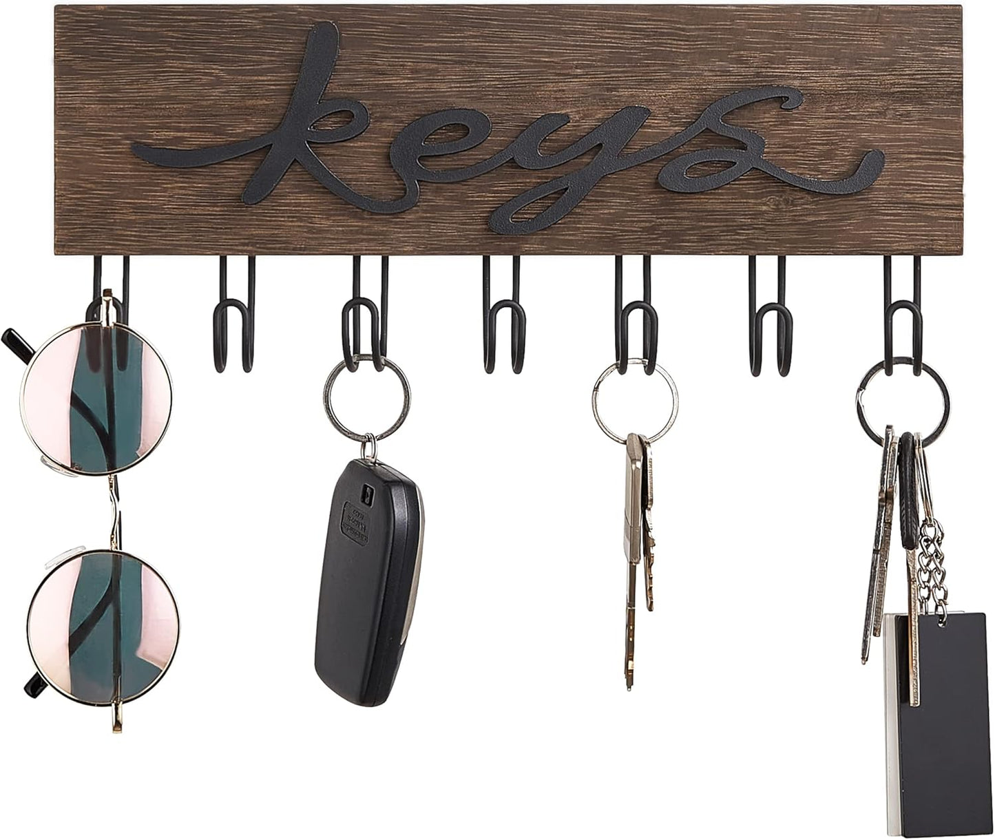Wall Mounted Keys Hanger Organizer Rustic Wood Hanging Key Hooks / Brown