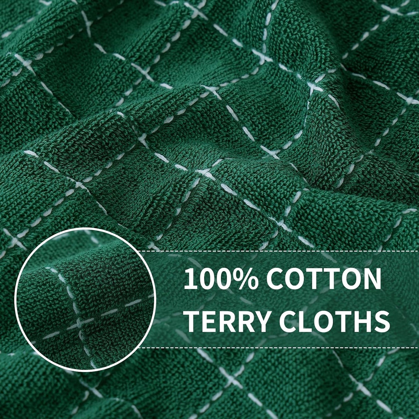 Homaxy Kitchen Towels and Dishcloths Set, Set of 12, Dark Green | Bulk Cotton Terry Kitchen Towels, Checkered Designed
