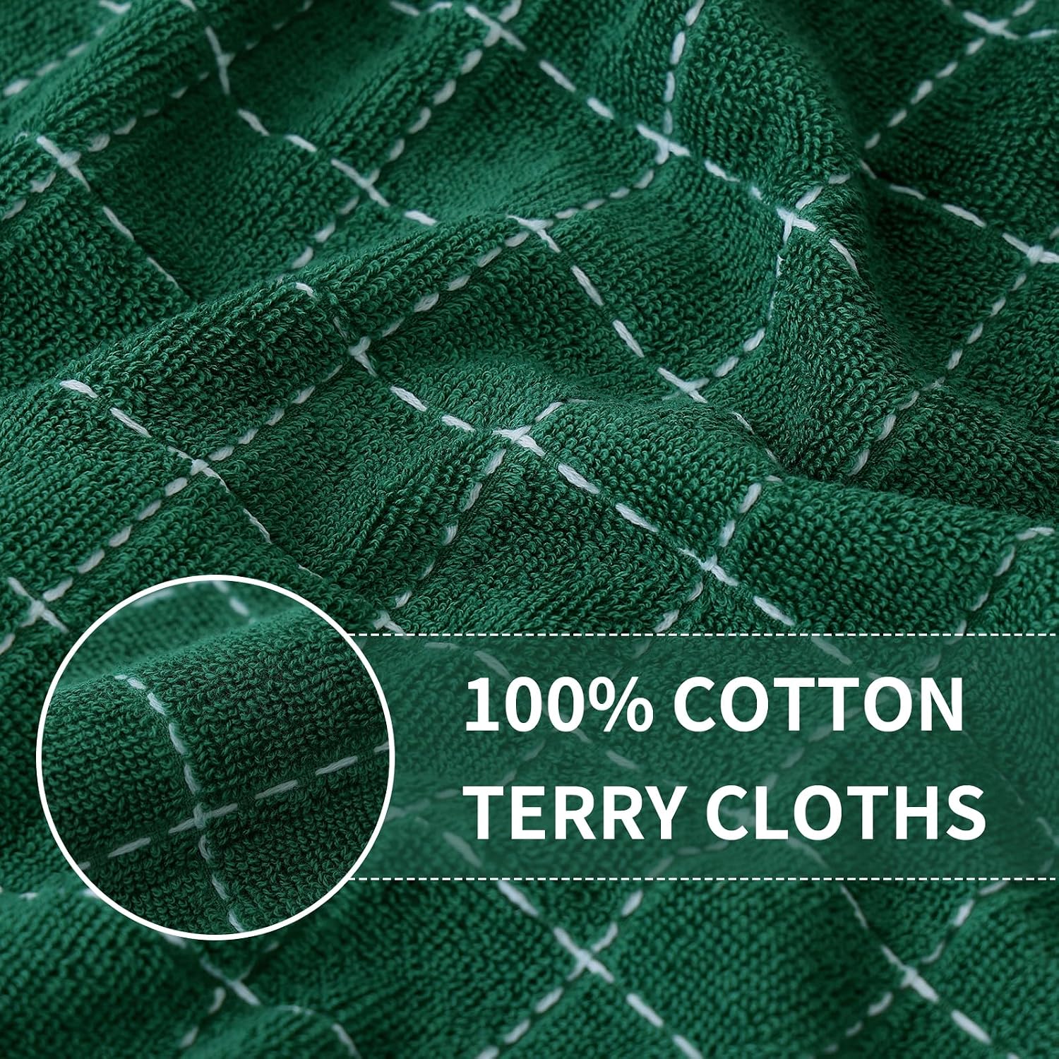 Homaxy Kitchen Towels and Dishcloths Set, Set of 12, Dark Green | Bulk Cotton Terry Kitchen Towels, Checkered Designed