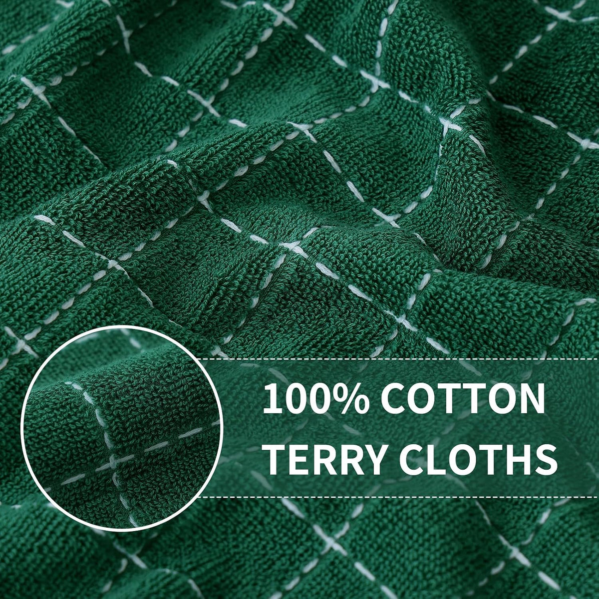 Homaxy Kitchen Towels and Dishcloths Set, Set of 16, Dark Green | Bulk Cotton Terry Kitchen Towels, Checkered Designed