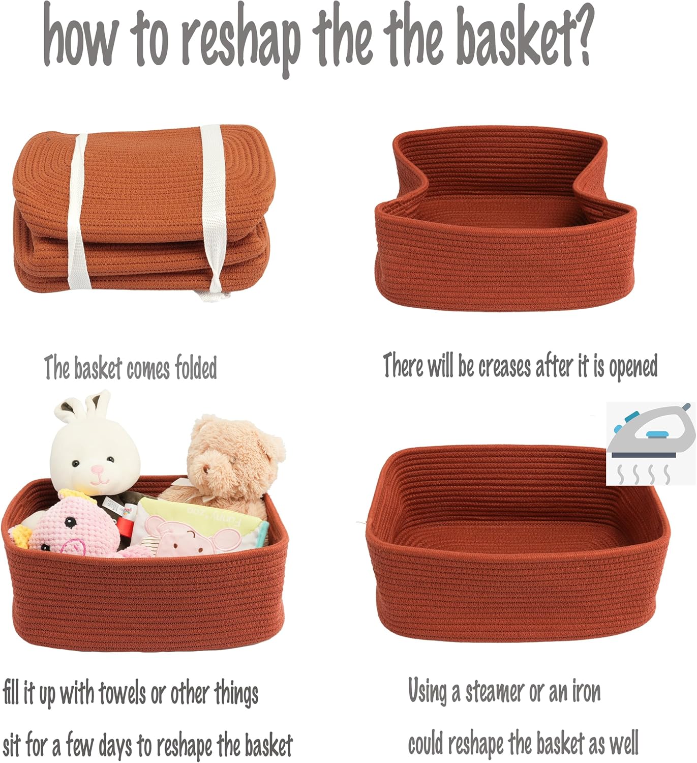 Small Woven Storage Baskets " Decorative Rope Bins for Organizing / Rustic / Regular / 12 x 8 x 5