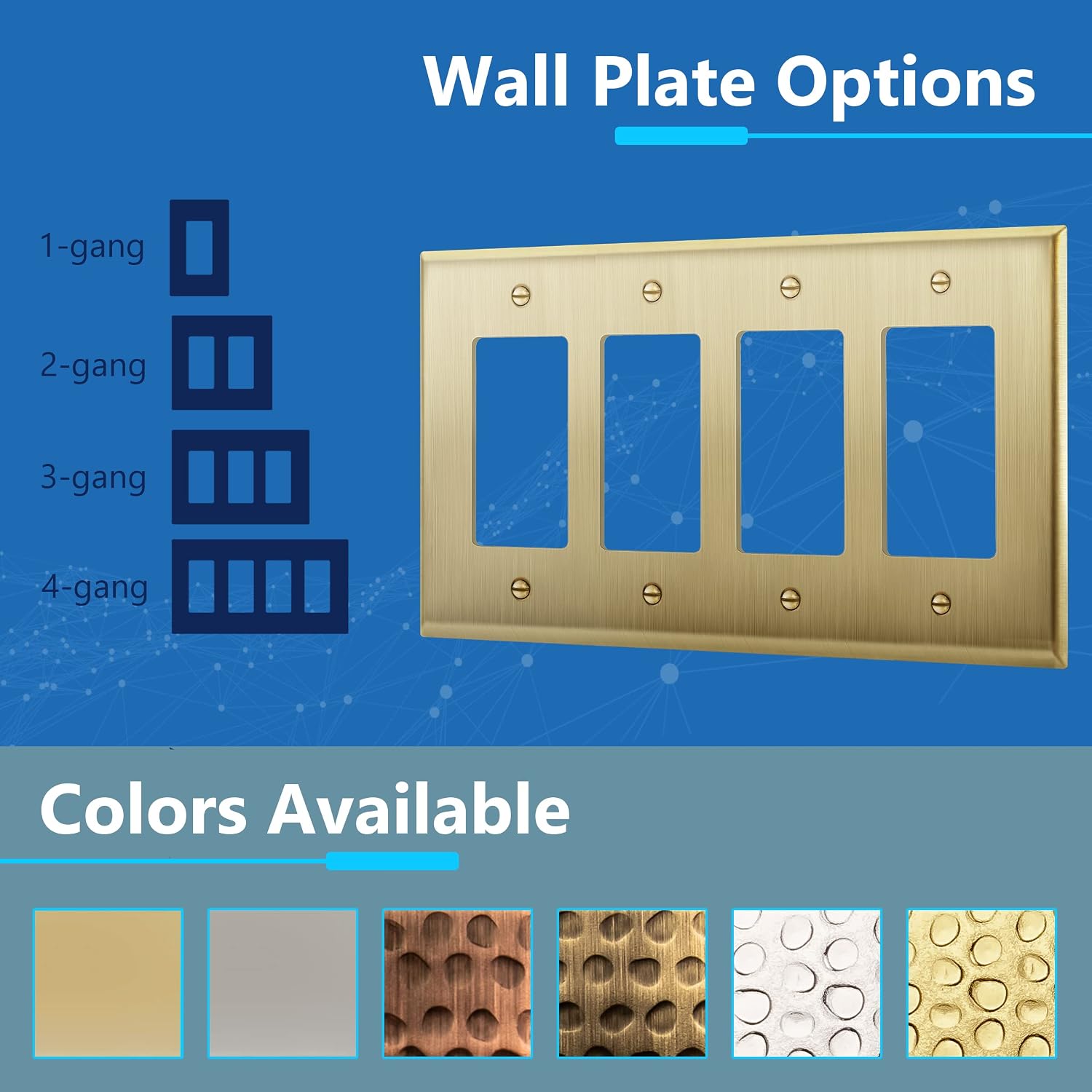 LIDER Decorator Switch or Receptacle Metal Wall Plate, Mid-Size 4-Gang | Stainless Steel, Corrosion Resistant, Brushed