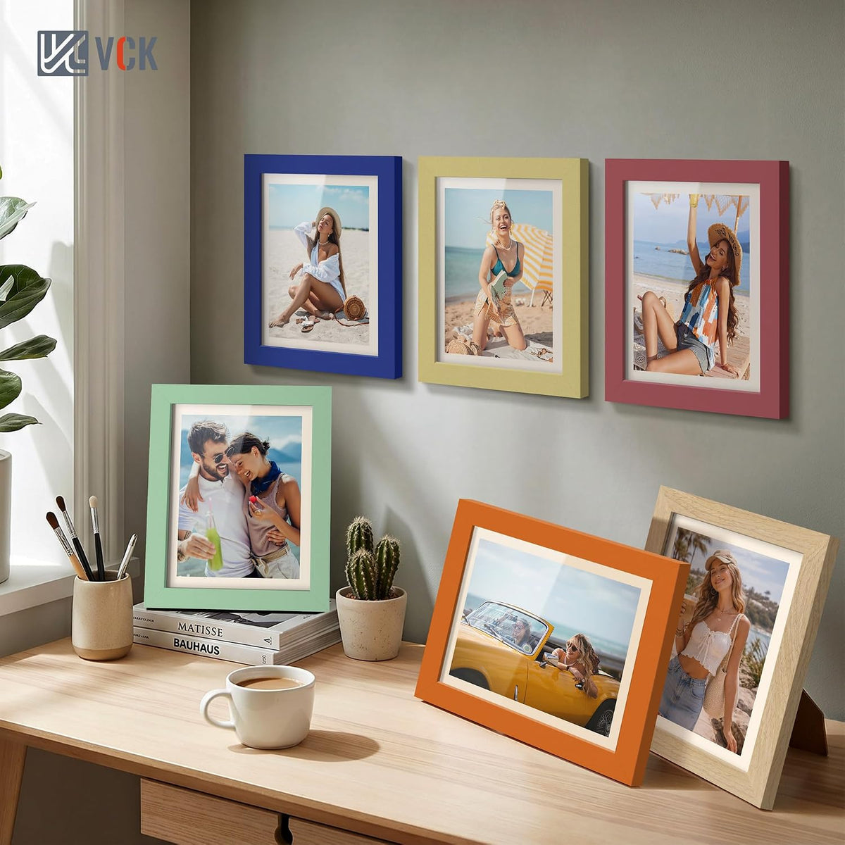 VCK 8x10 Picture Frame Set of 3 - Green, Wide Border Solid Wood Frame, Display Pictures in Horizontal and Vertical, for