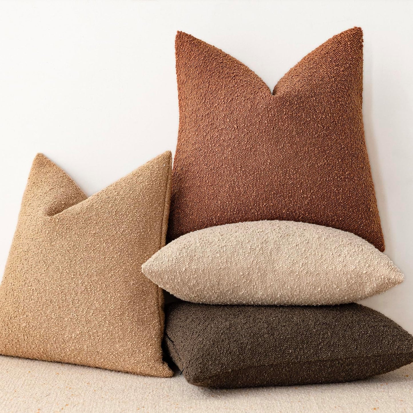 Textured Boucle Throw Pillow Covers Accent Solid Pillow Cases Soft / 18 x 18 / Autumnal / Set of 2