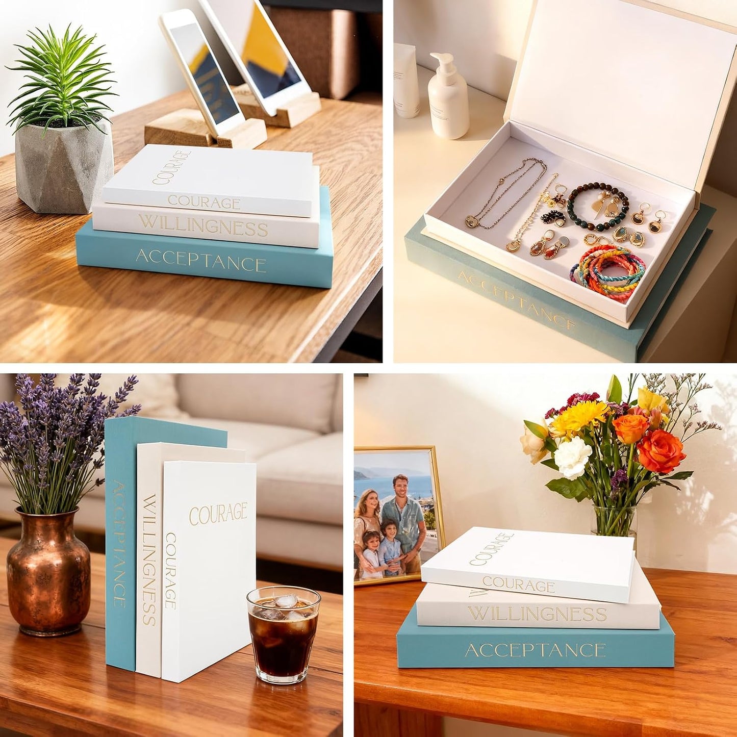 3 Hollow Linen Faux Books