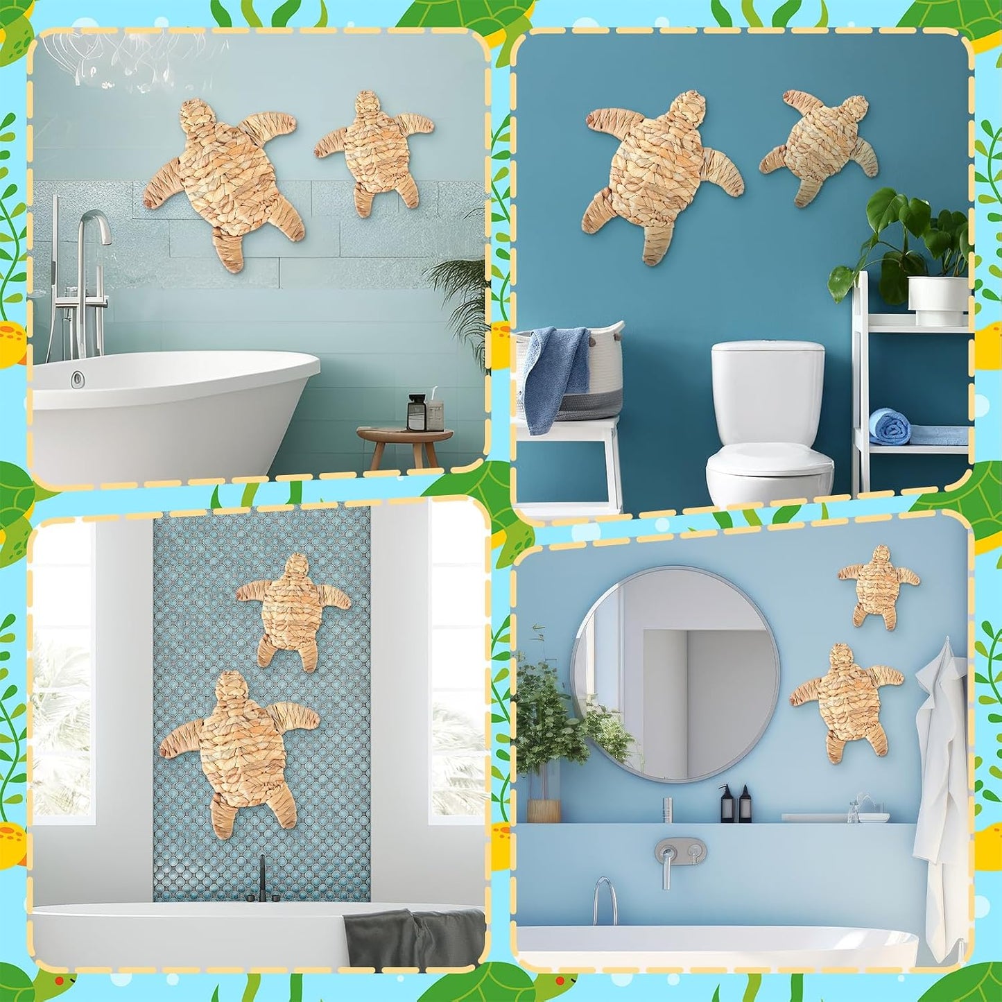 Sea Turtle Beach Theme Decor 2 Size Handmade Wicker Turtle Wall Decor Sea Life Hanging / Set of 2