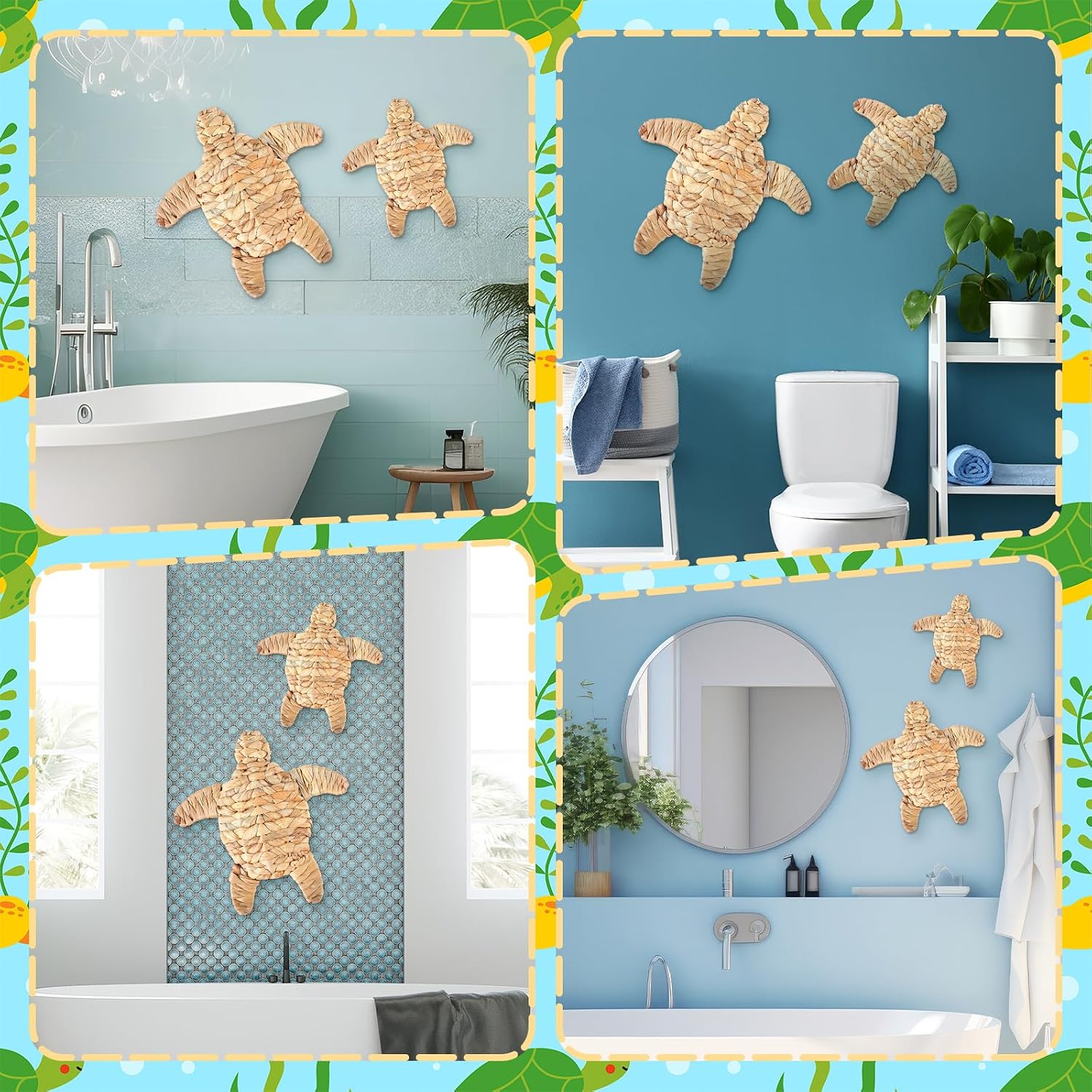 Sea Turtle Beach Theme Decor 2 Size Handmade Wicker Turtle Wall Decor Sea Life Hanging / Set of 2
