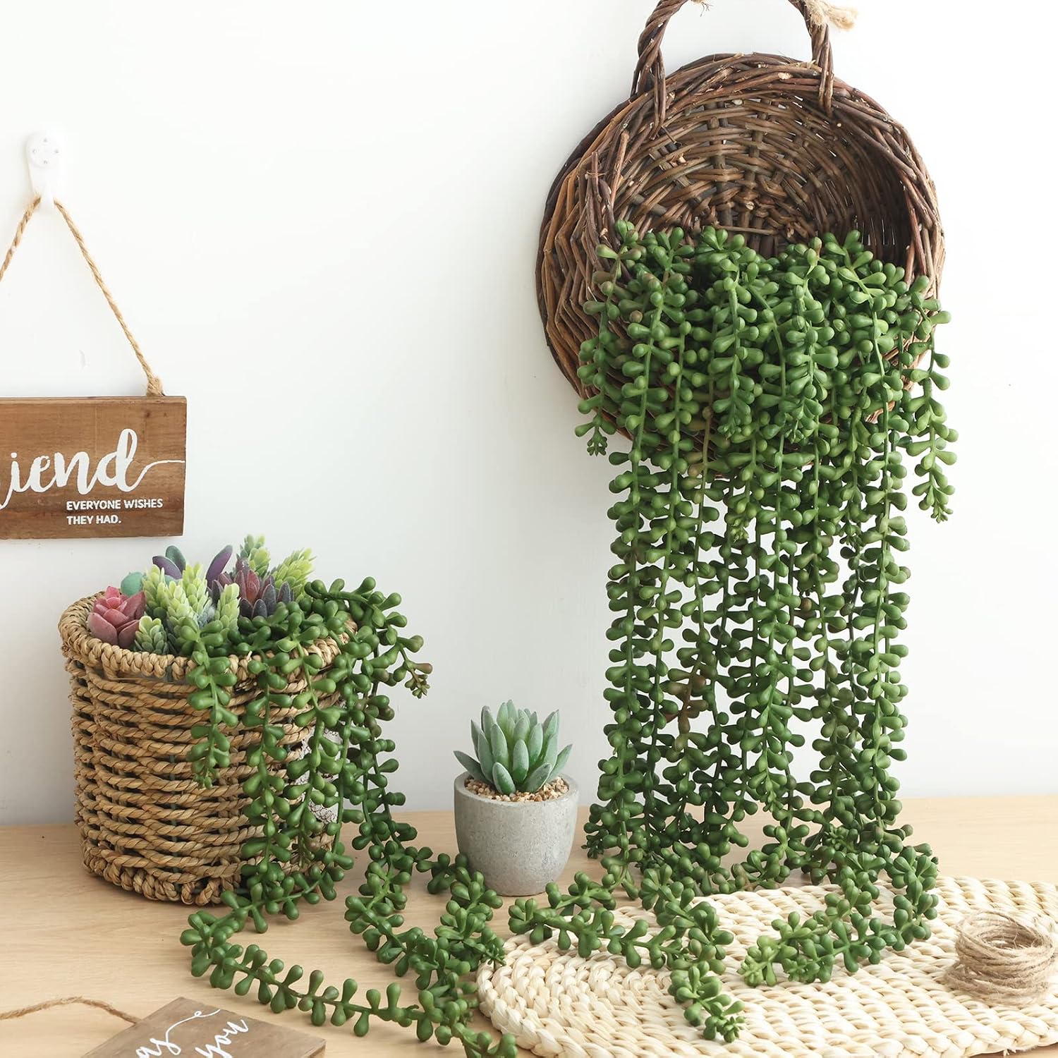 Artificial Succulents Hanging Greenery Plants Fake String of Pearls / Set of 8