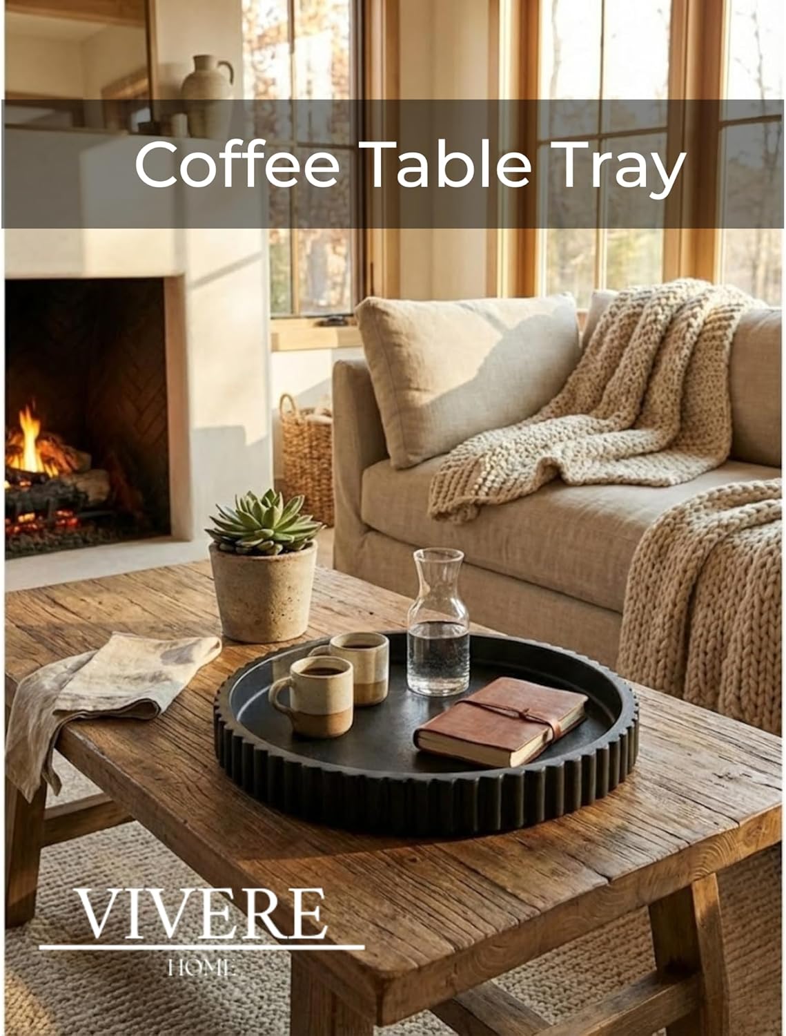 13- Round Coffee Table Tray / Black / Set of 13