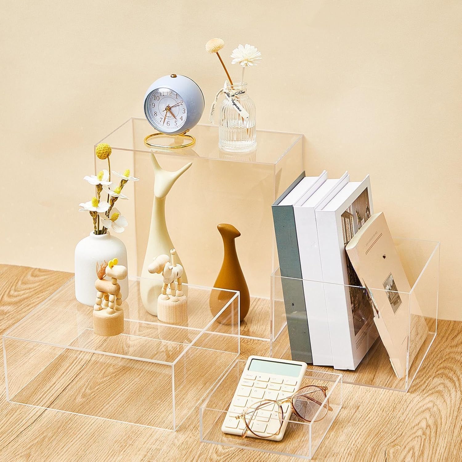Large Buffet Risers Set " Acrylic Display Box Catering / Clear / 6" To 12 / Square / Set of 7