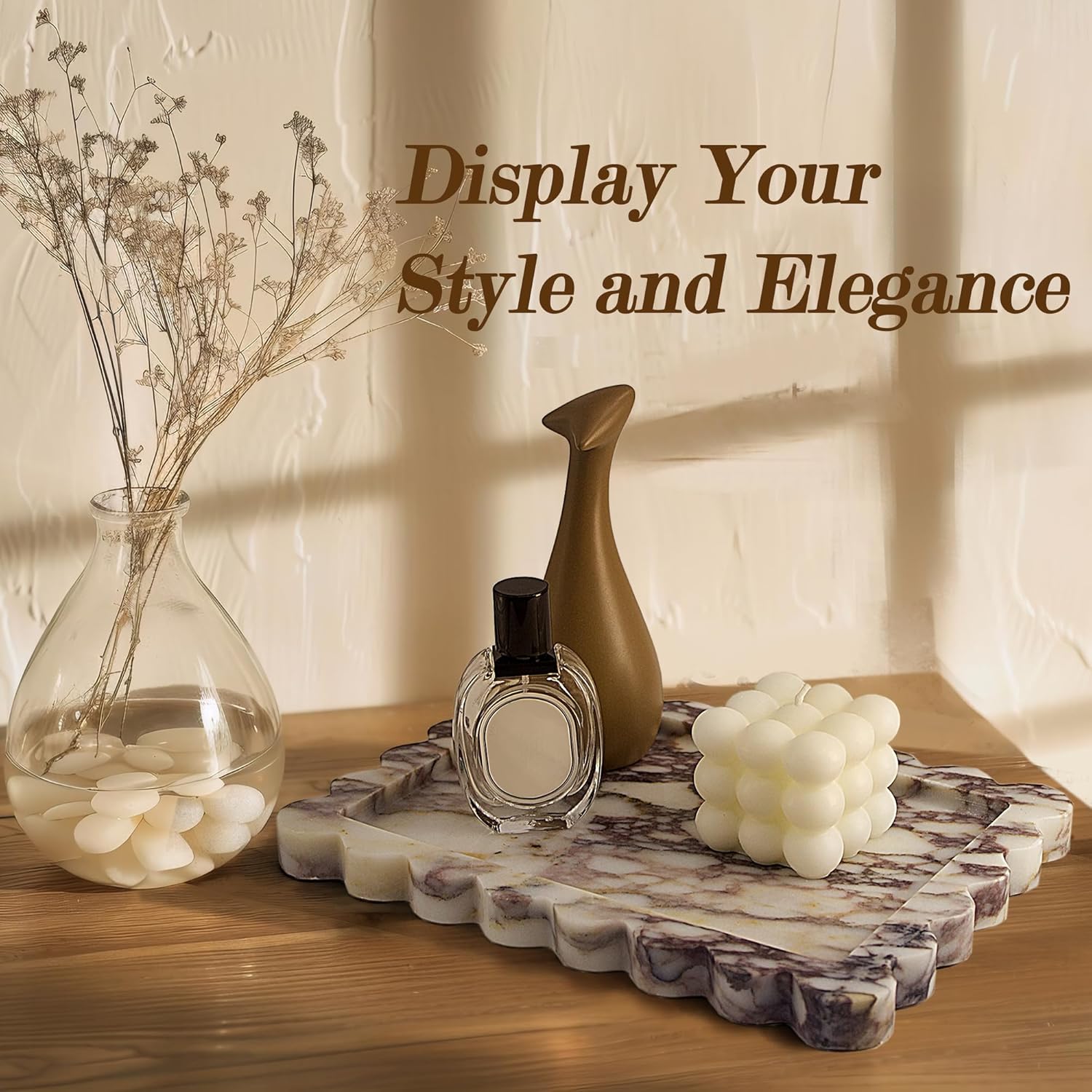 Genuine Scalloped Marble Tray / Calacatta Viola / Natural