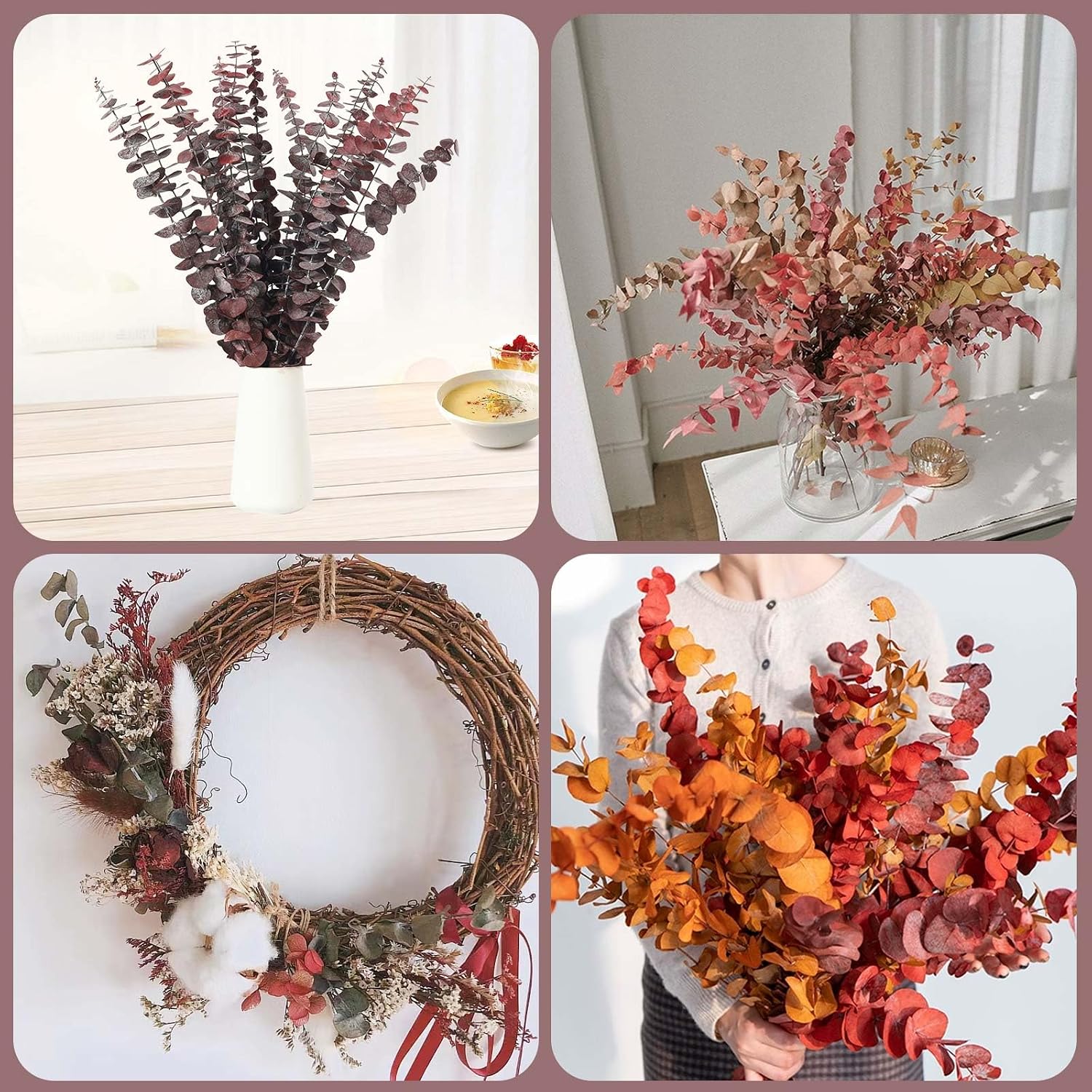 17'' Natural Fresh Eucalyptus Leaves Branches Hanging for Shower / Red / Set of 16