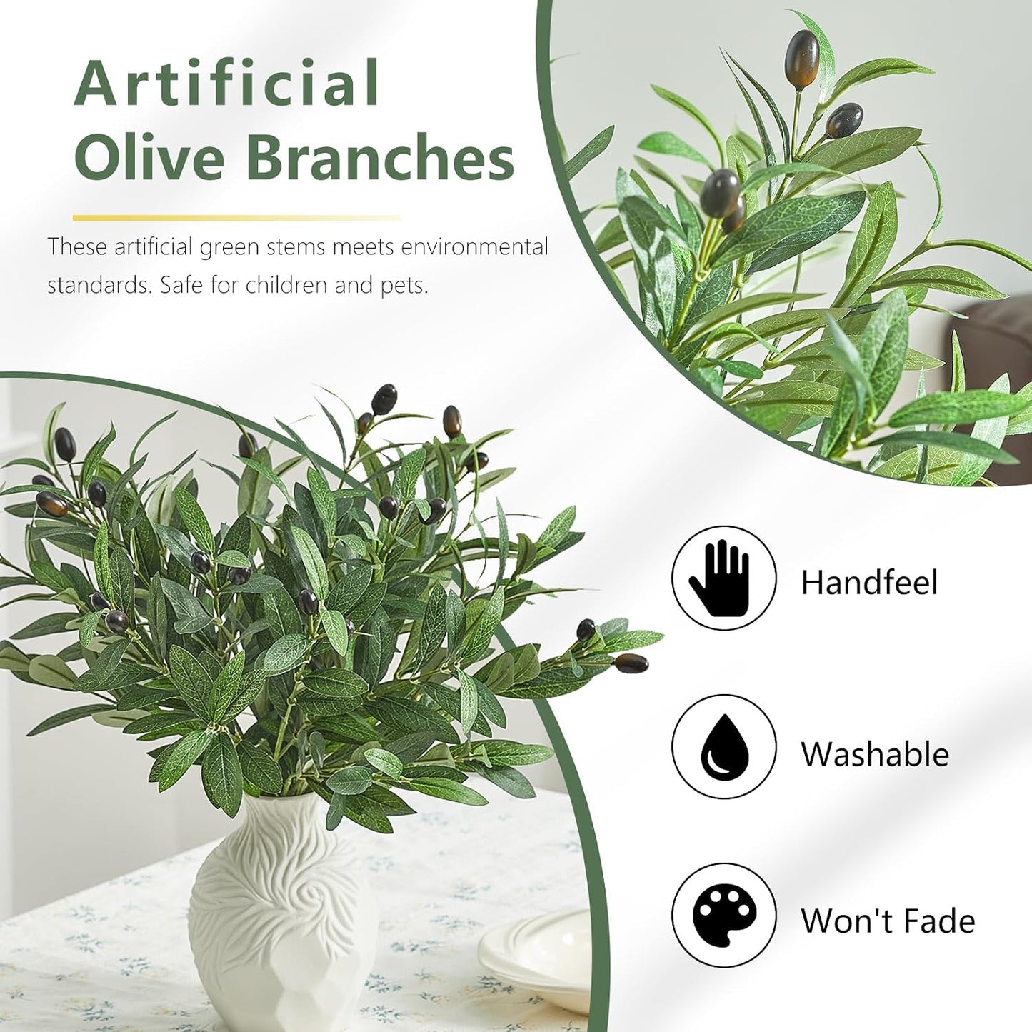 Olive Tree Branches Greenery Stems Artificial Plants Faux Olive Branch / Green / 18 Inch / Set of 18