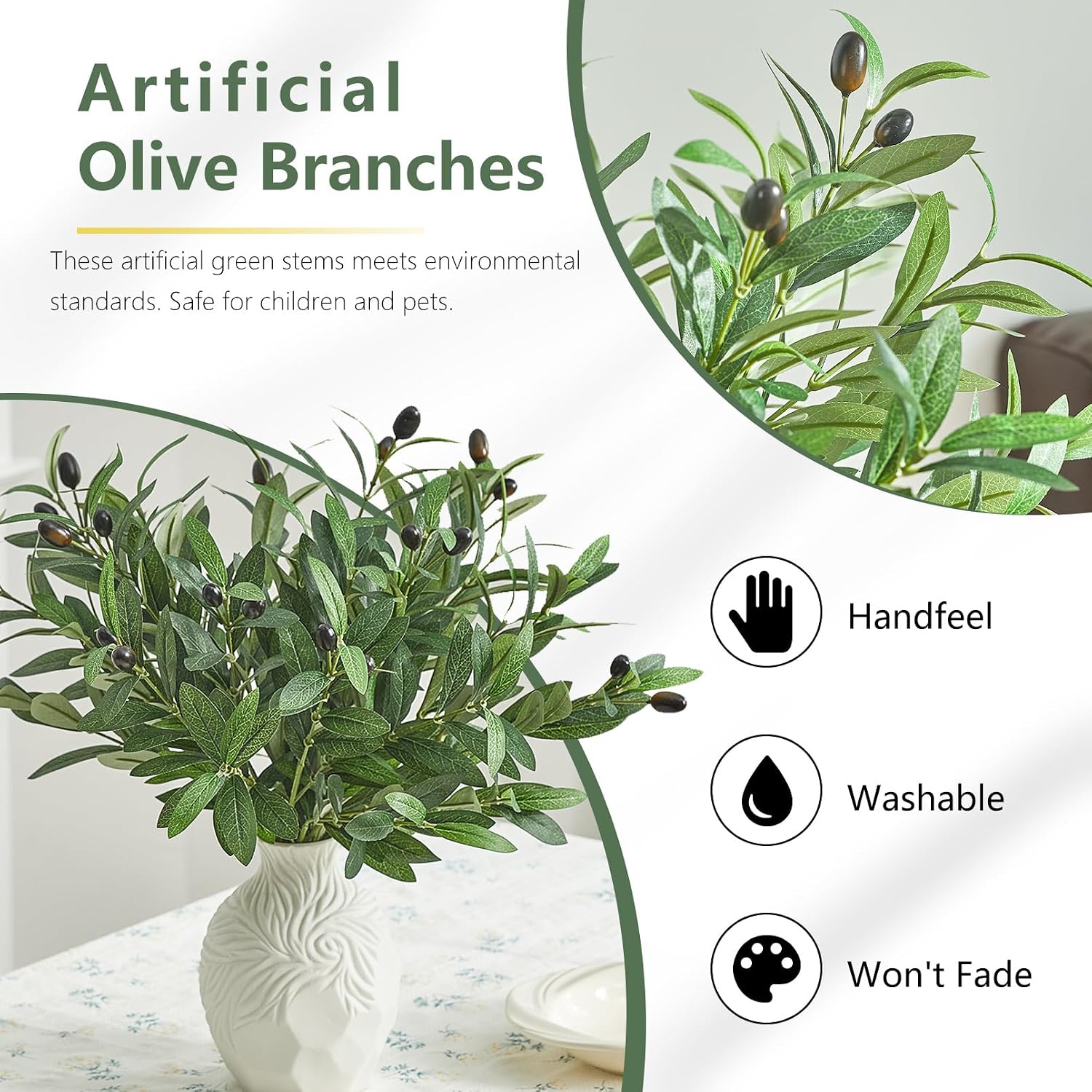 Olive Tree Branches Greenery Stems Artificial Plants Faux Olive Branch / Green / 18 Inch / Set of 18