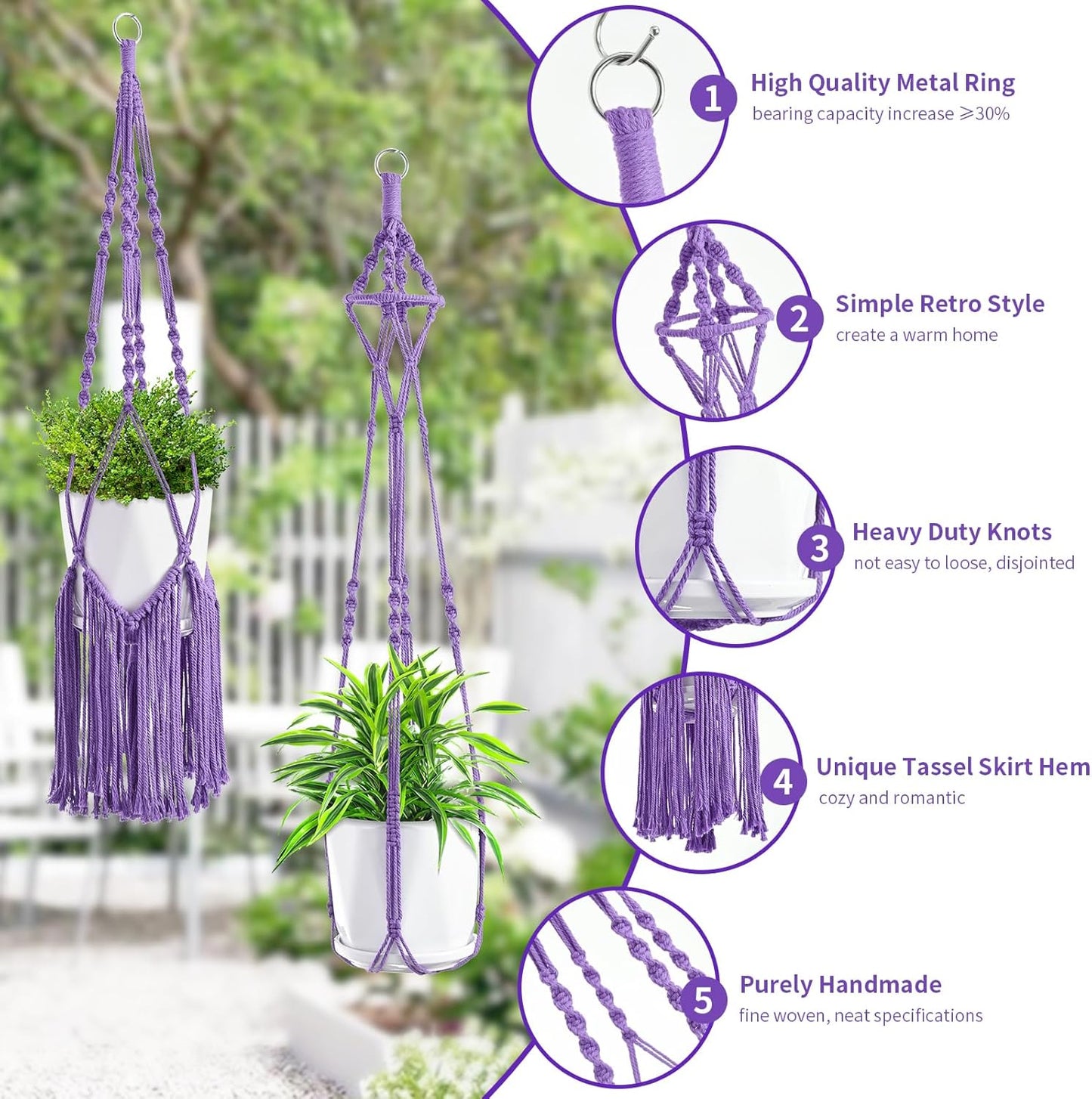 Macrame Plant Hangers / Purple / Set of 6