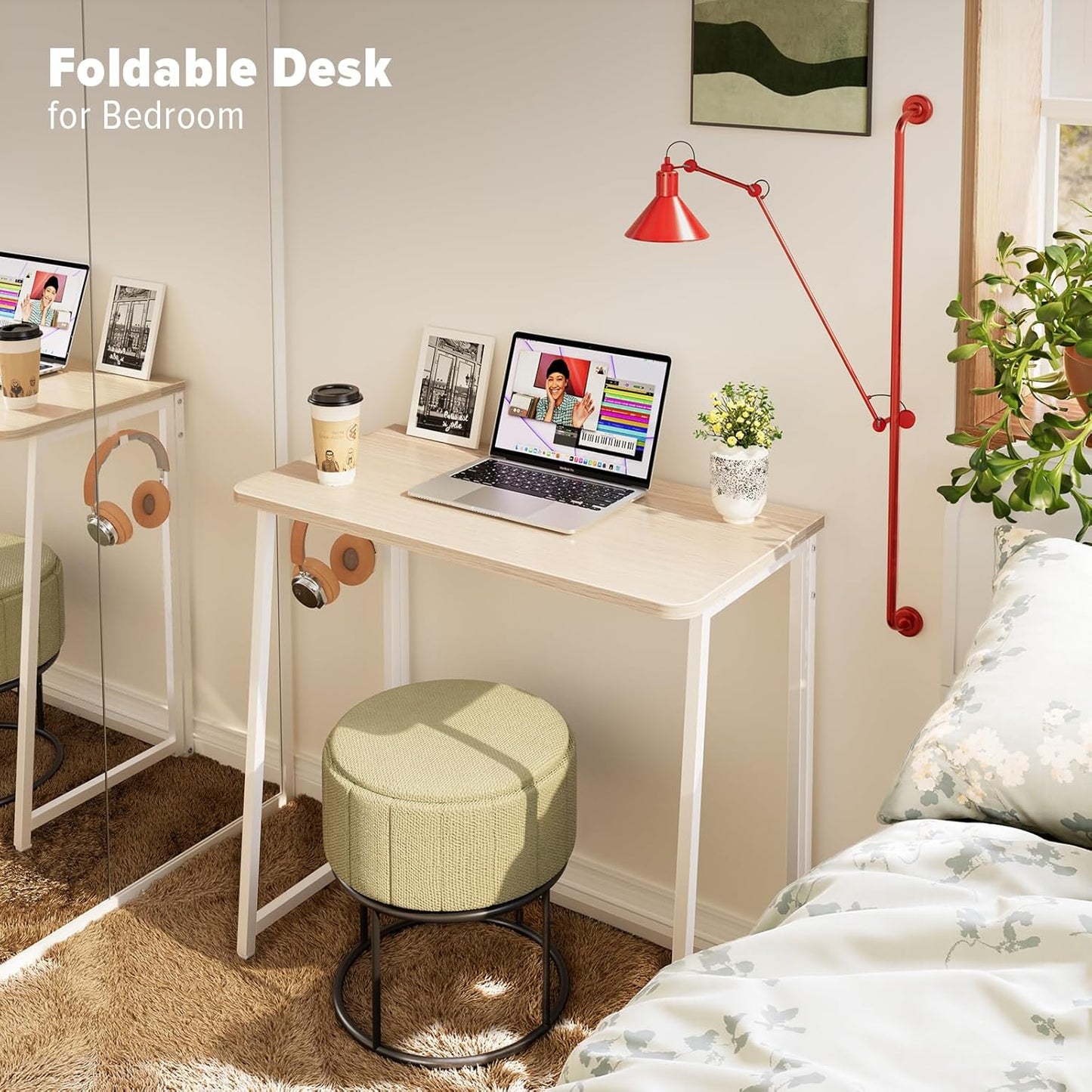 Small Foldable Desk 31.5" for Small Spaces / 31.5 x 15.7 / Small Size / Beige