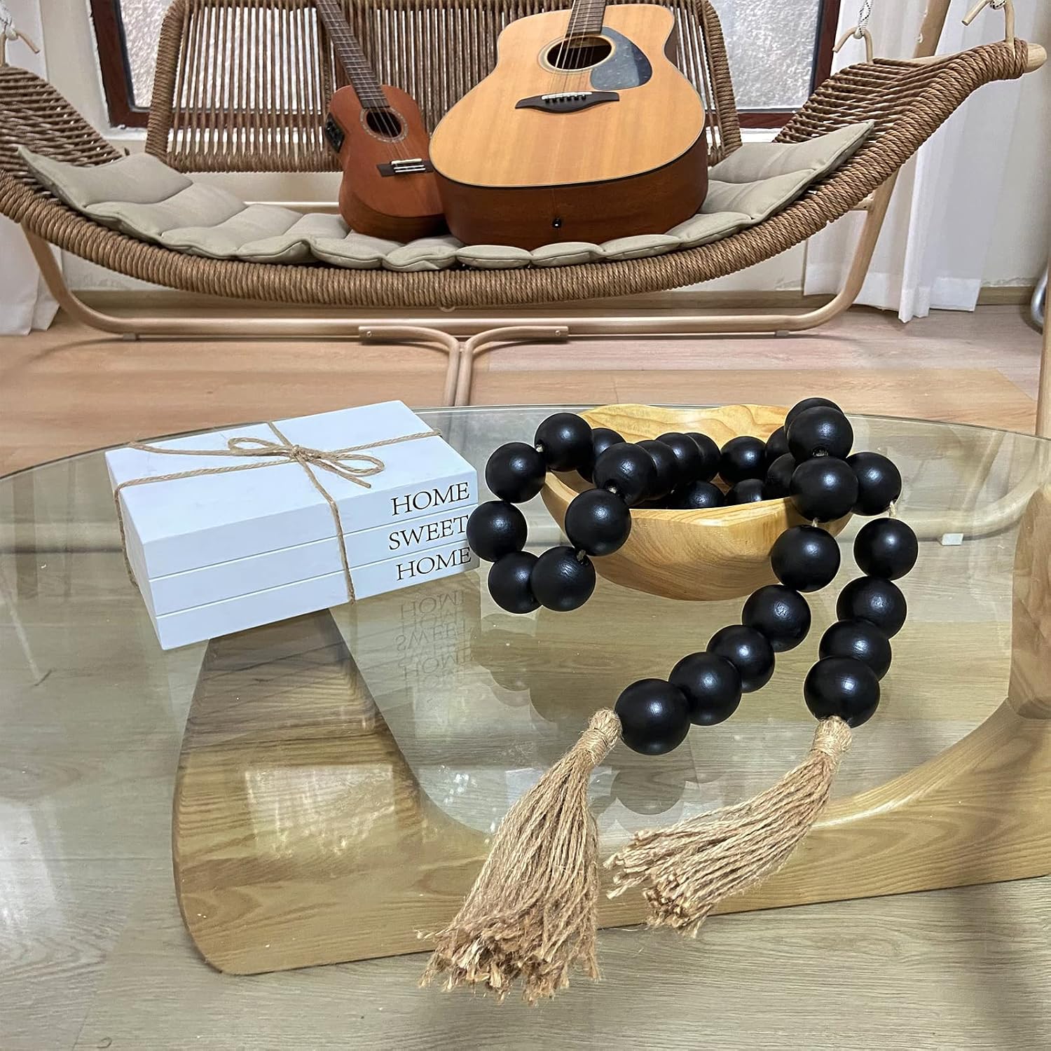 50" Long Extra Large Wood Bead Garland / 3 Black / 50 Inches