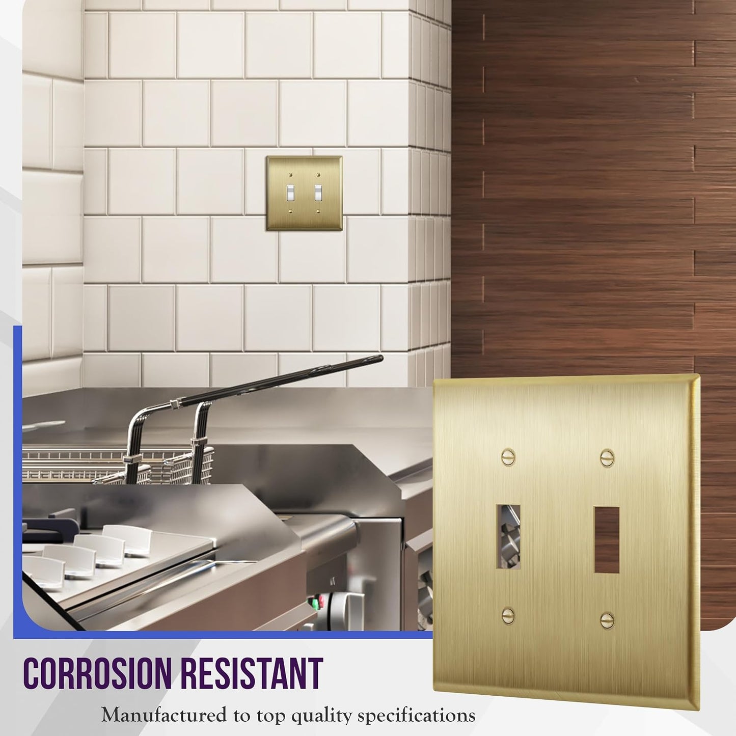 ENERLITES Double Toggle Light Switch Metal Cover Plate, Stainless Steel Wall Plate, Corrosion Resistant, Standard Size