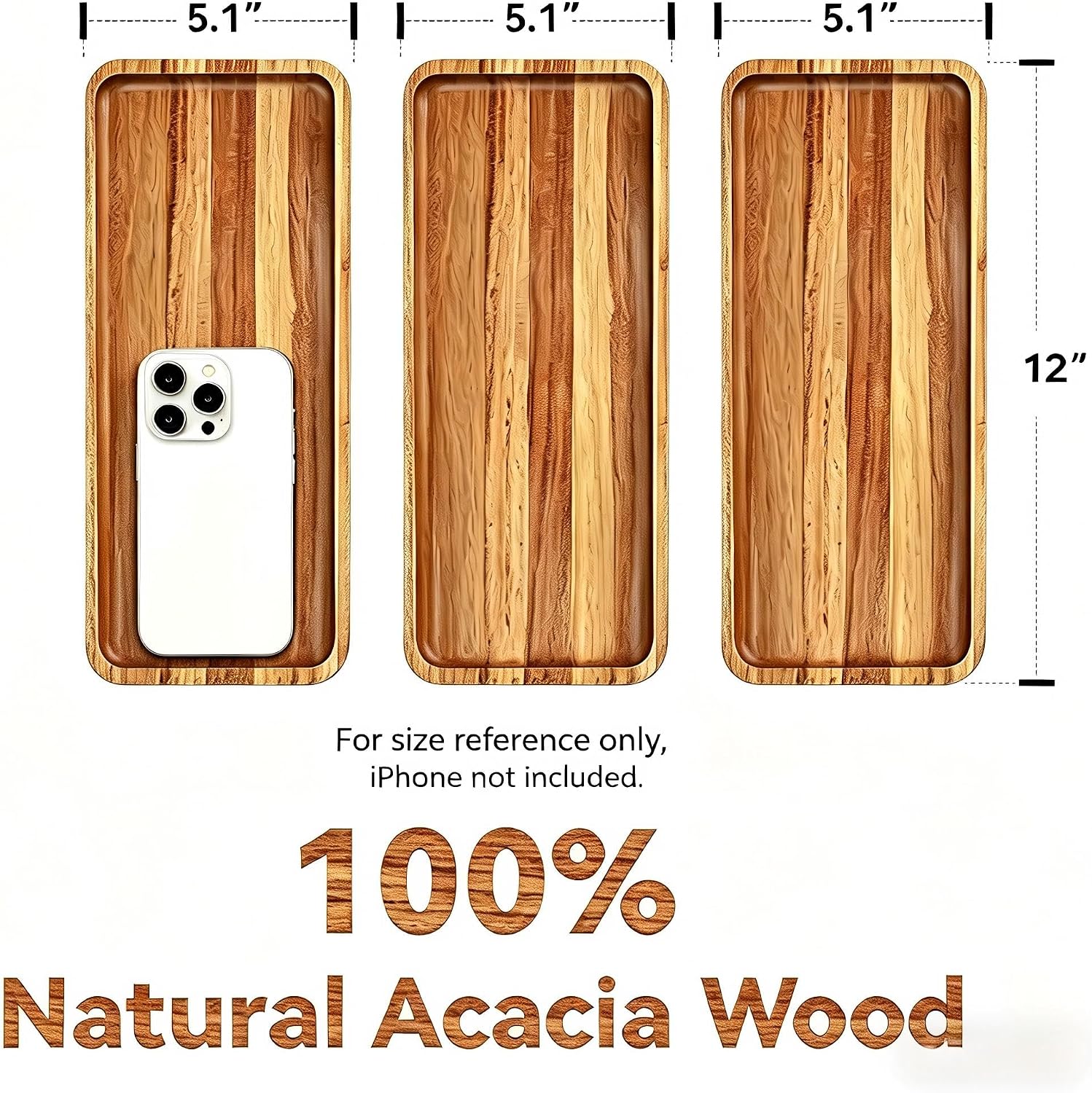 Acacia Wood Serving Trays / 11.8 "* / 11.8 x 5.1 / Set of 3