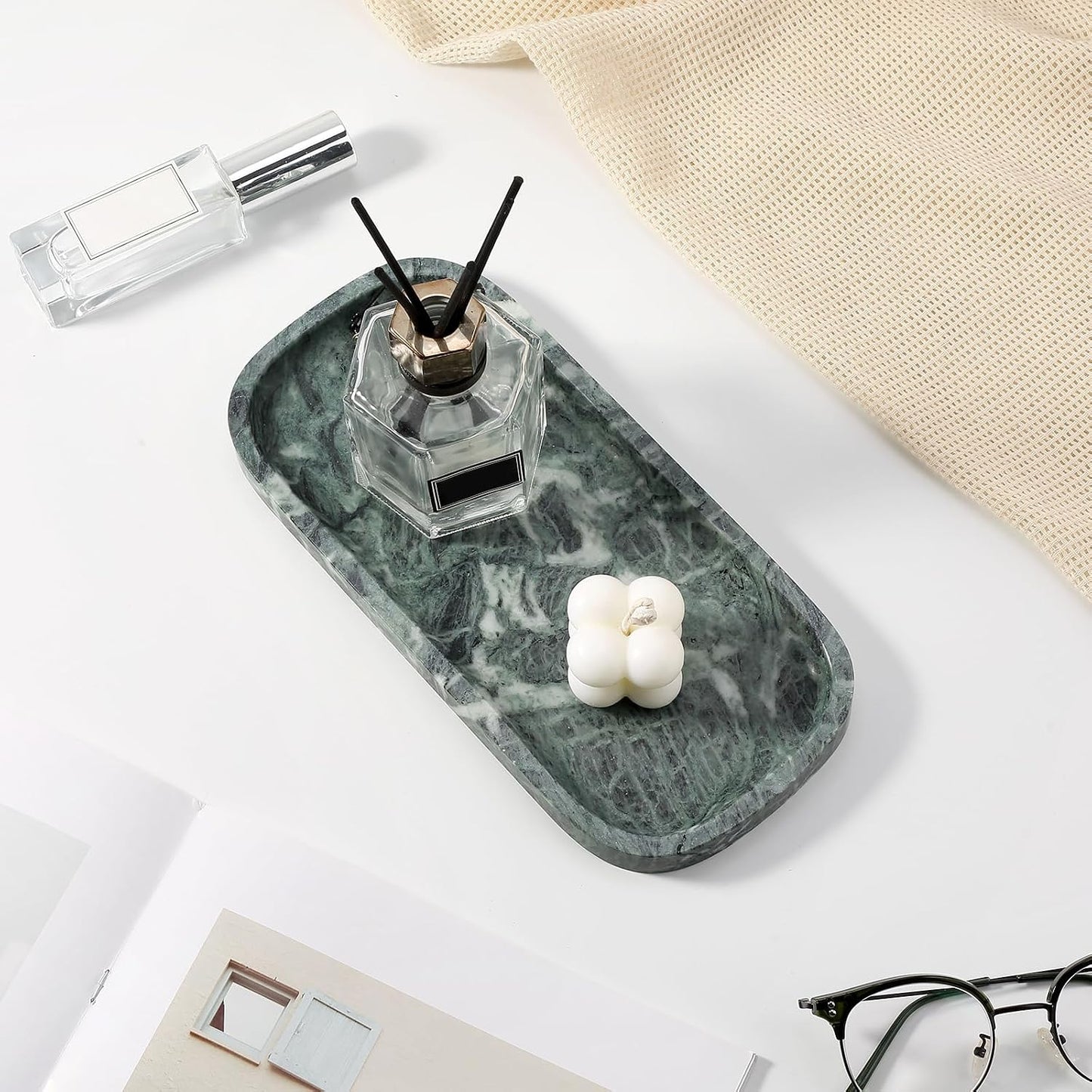 Marble Tray / Marble Vanity Tray / 10 x 4.72 / Verde Alpi