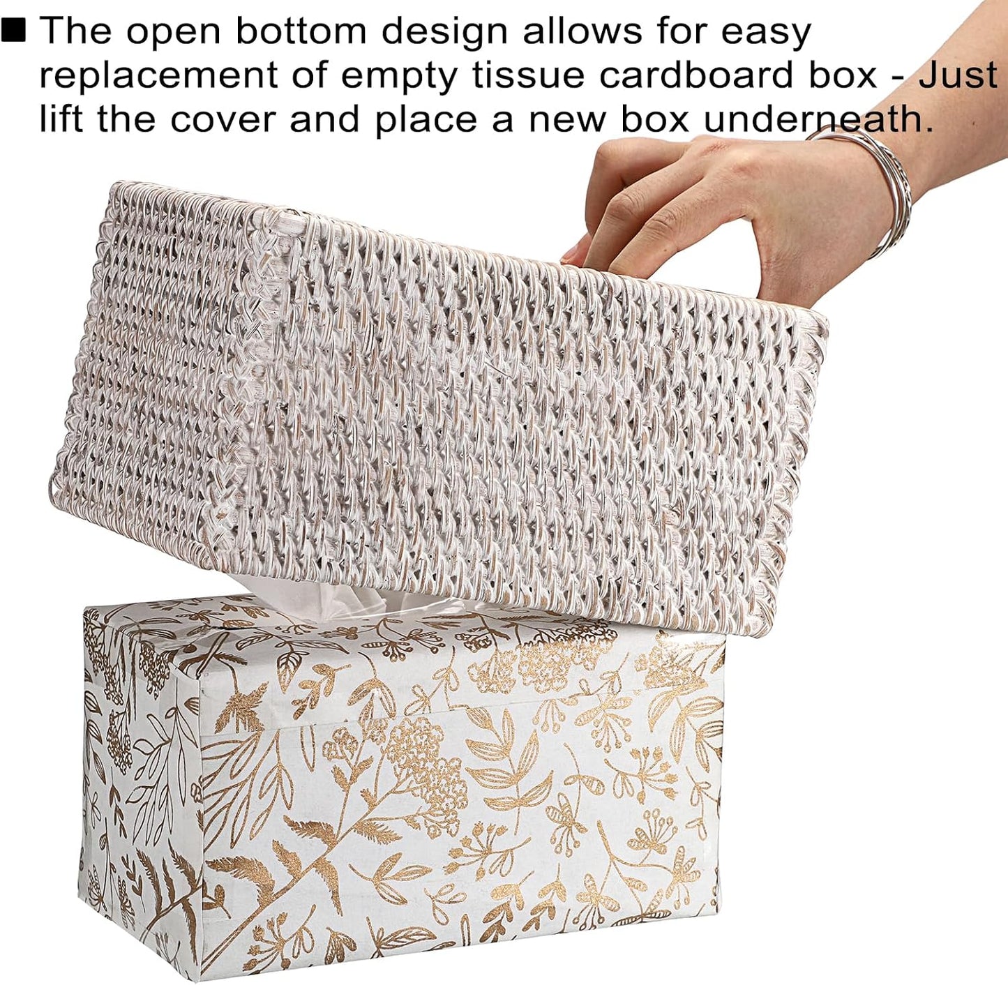 Wicker Decorative Tissue Holder / Large / Whitewash