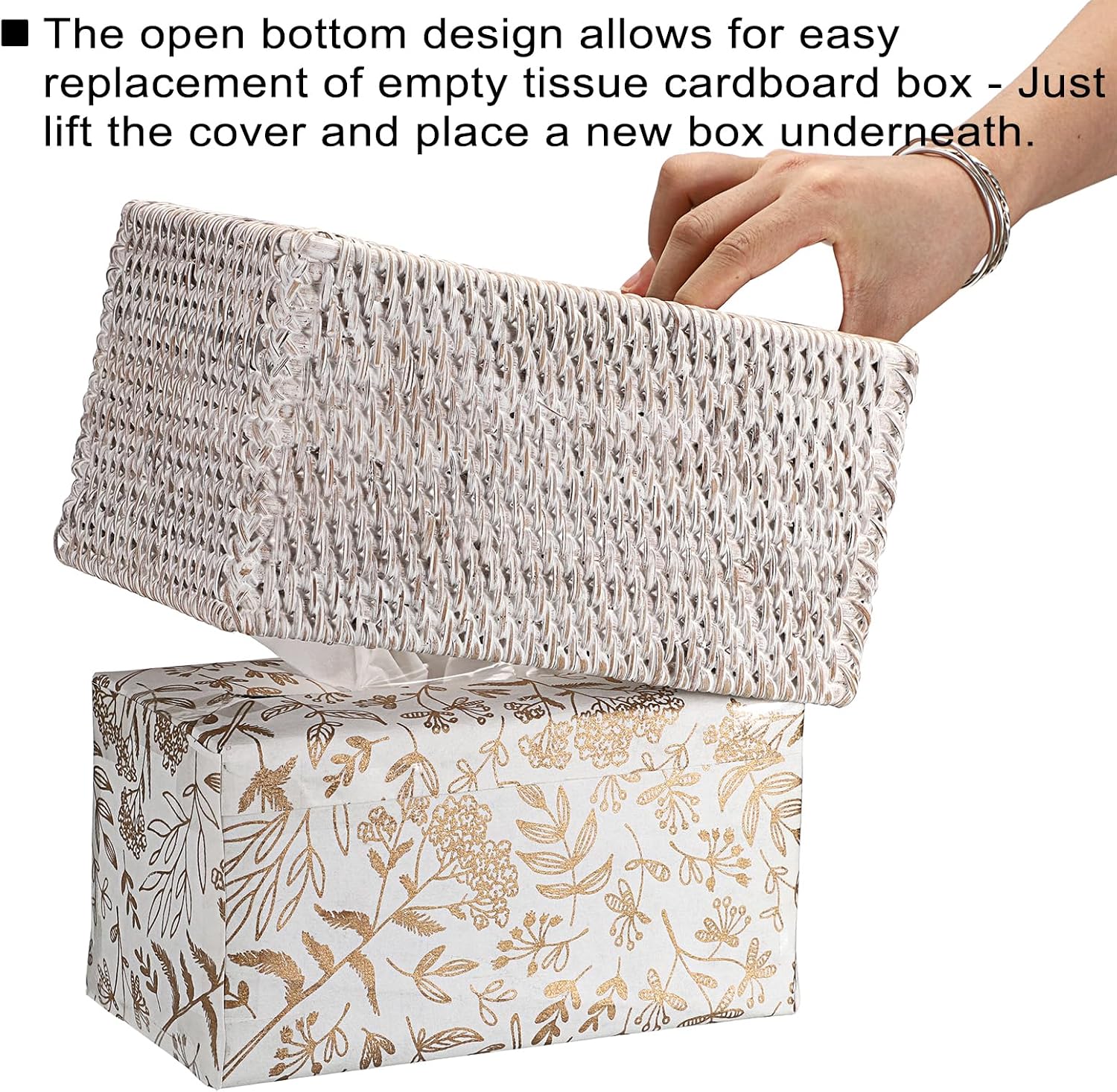 Wicker Decorative Tissue Holder / Large / Whitewash
