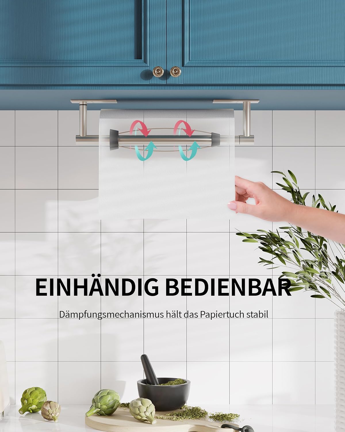 Paper Towel Holder Under Cabinet with Damping Single Hand Operable | 304 Stainless Steel Brushed Nickel Post Pivoting