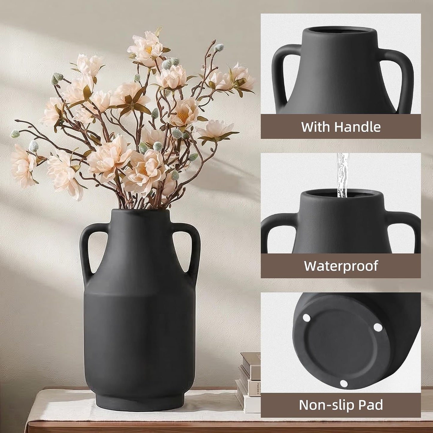 Black Ceramic Flower Vase / 11inch Black / 11 Inch