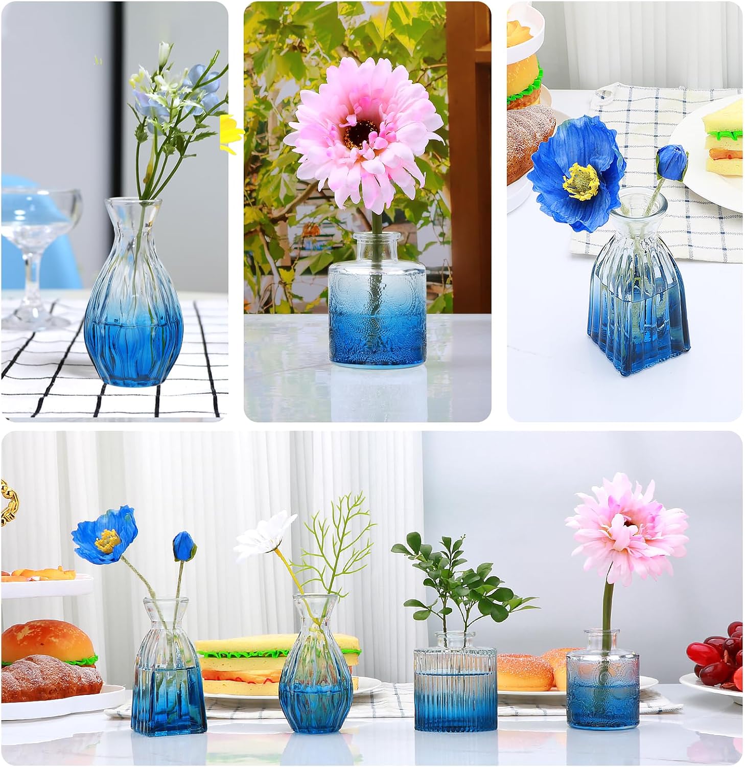 Glass Bud Vases / Deepblue / Blue / Set of 4