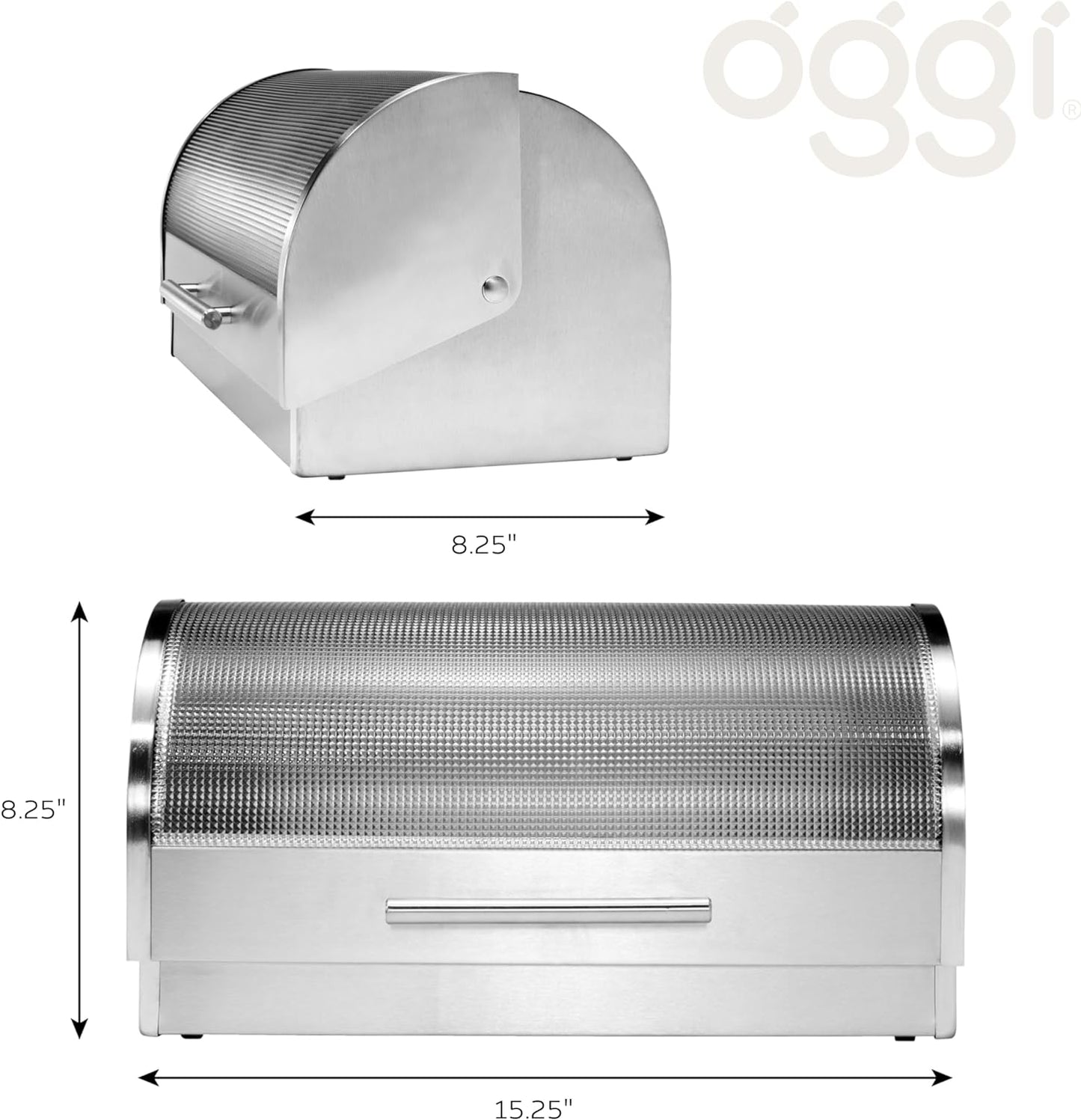 Oggi Stainless Steel Roll Top Bread Box for Kitchen Countertop with Tempered Glass Lid - Fits Multiple Large Loaves of
