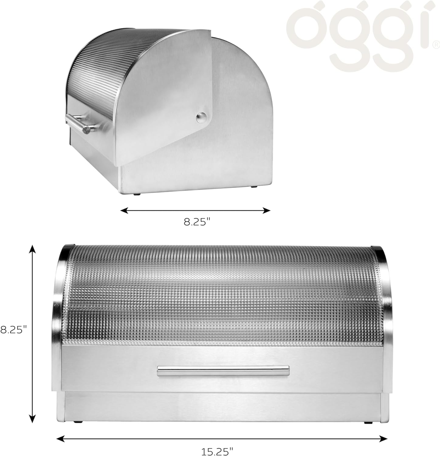 Oggi Stainless Steel Roll Top Bread Box for Kitchen Countertop with Tempered Glass Lid - Fits Multiple Large Loaves of