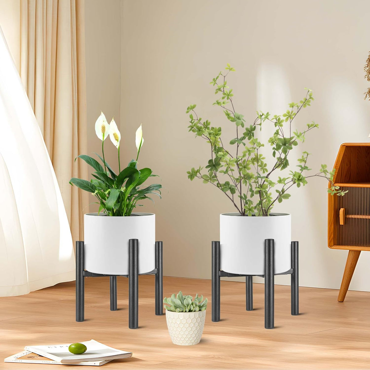 NSYOOMH 2PCS Adjustable Metal Plant Stand Black, Fits 8-13 Inch Heavy Duty Flower Pots Holder - Floor Single Plant