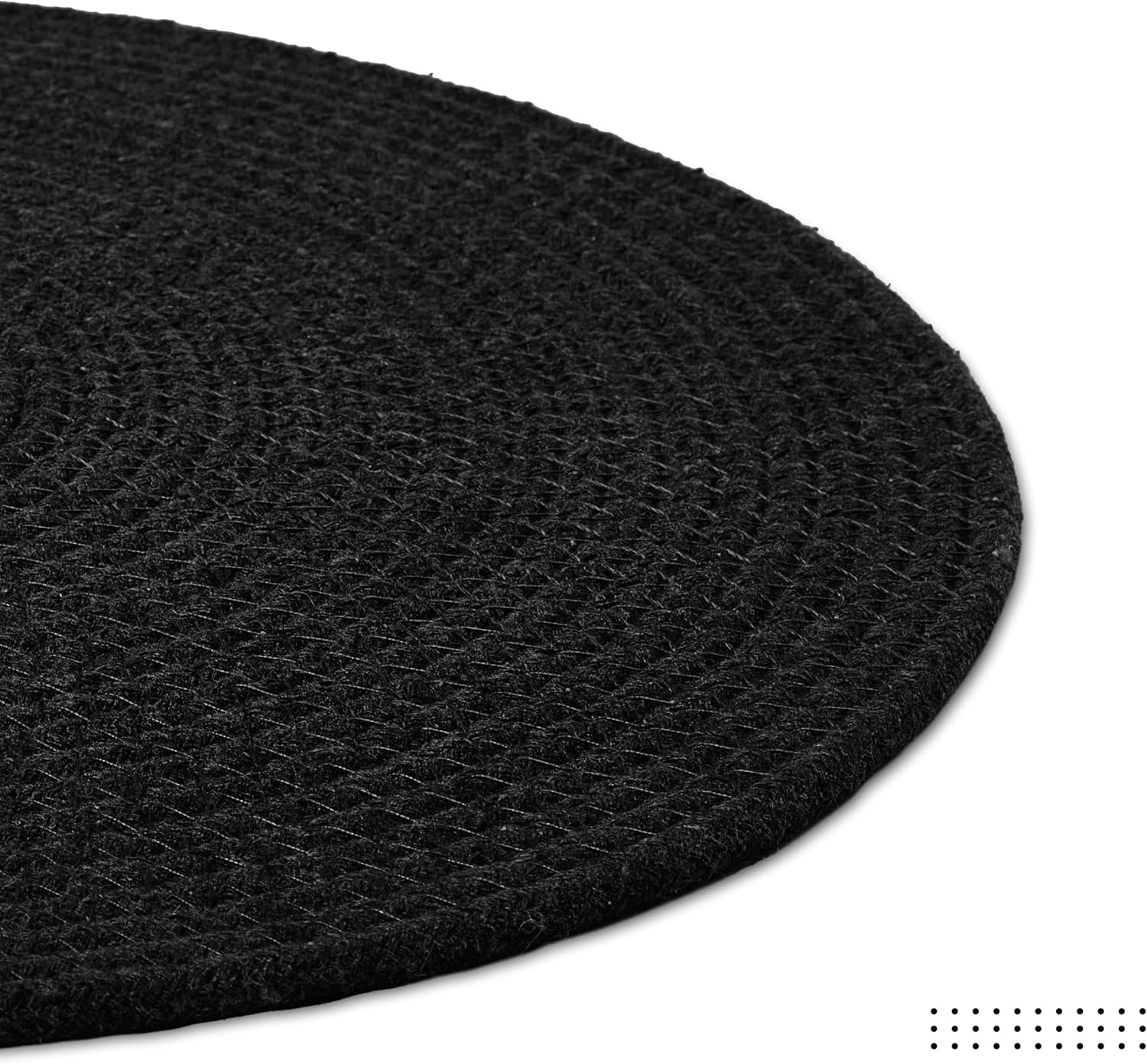 Encasa XO Placemats, Round Cotton Dining Table Mats 13" | Black, Handcrafted Ribbed Texture | Heat Resistant Trivets