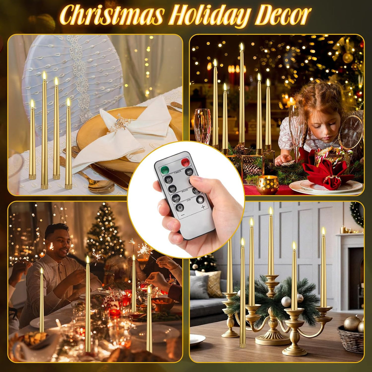 Rossesay 28 Pcs Flameless Taper Candles with Timer Remote 4 Sizes of 8.5", 9.6", 10.83", 12.8" LED Flickering Taper