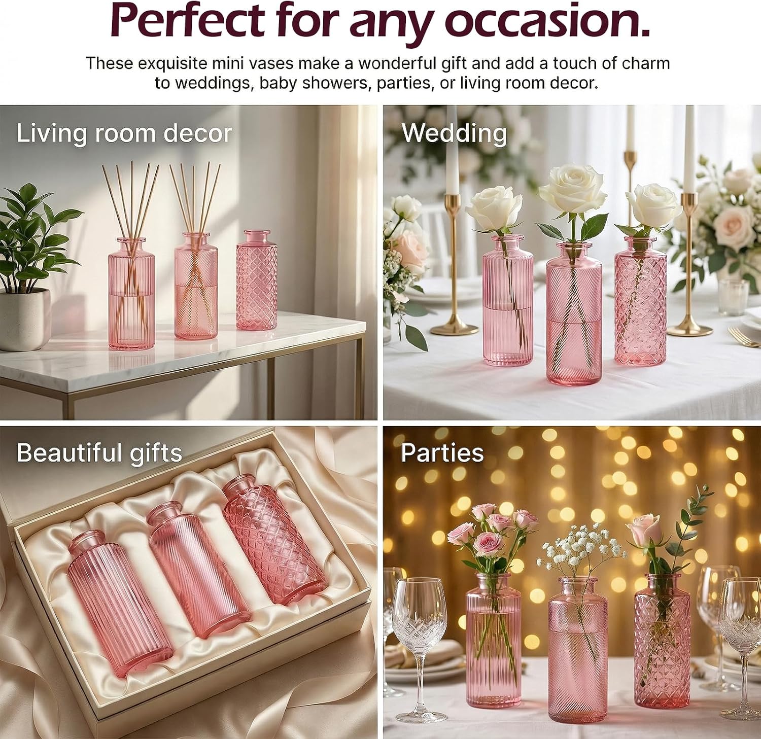 Glass Bud Vases / Pink / Set of 30