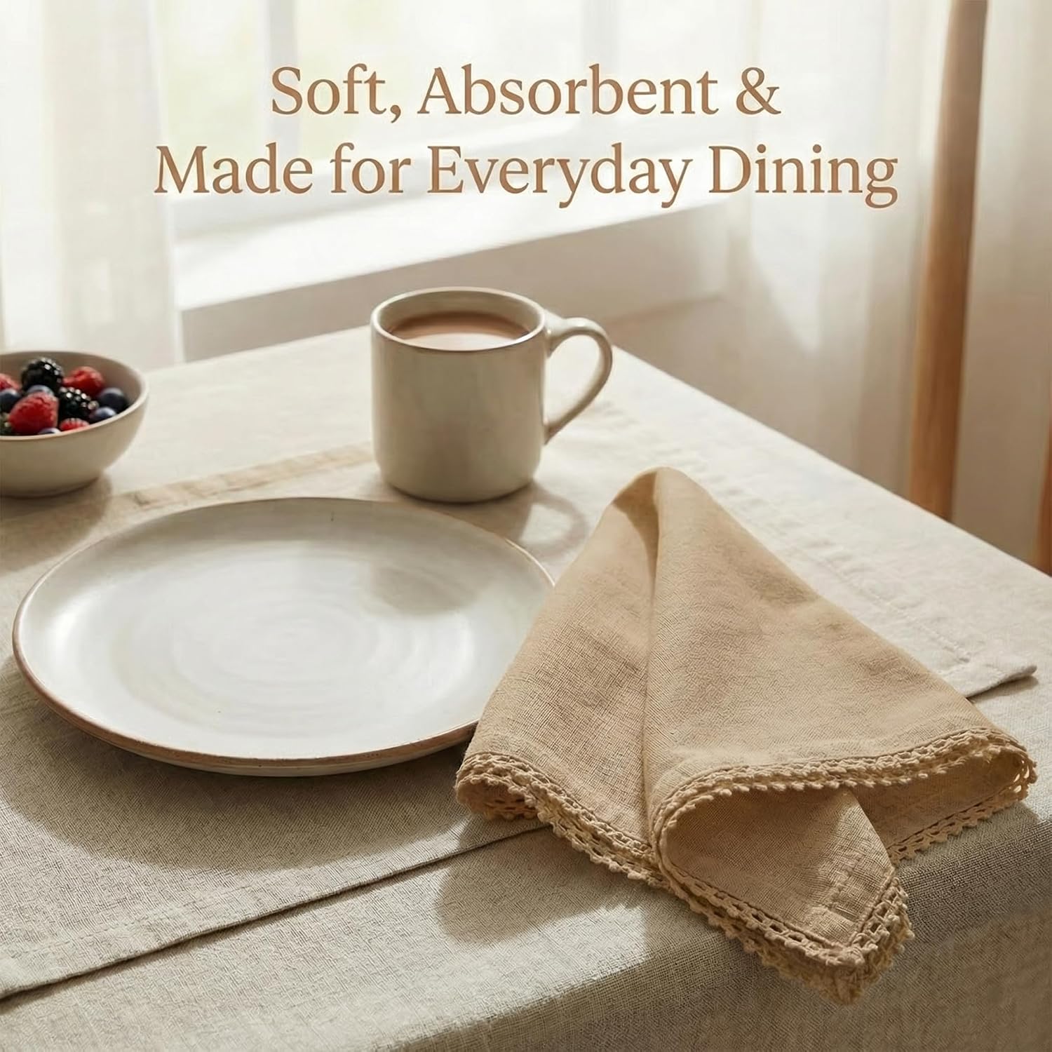 ACCENTHOME Brown Cloth Napkins Set of 12 18x18 inch Cotton Dinner Napkins - Washable Soft Premium Hotel Quality