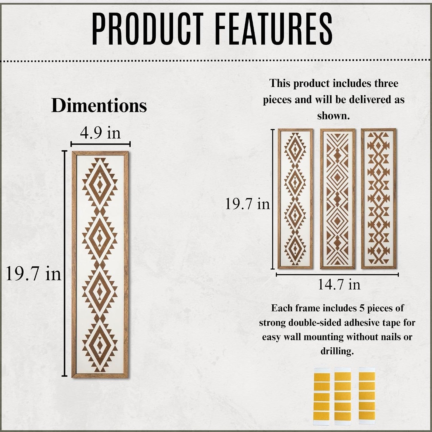 Minimalist Aztec Wood Wall Decor Geometric Scandinavian Boho Hanging Panels / Set of 3