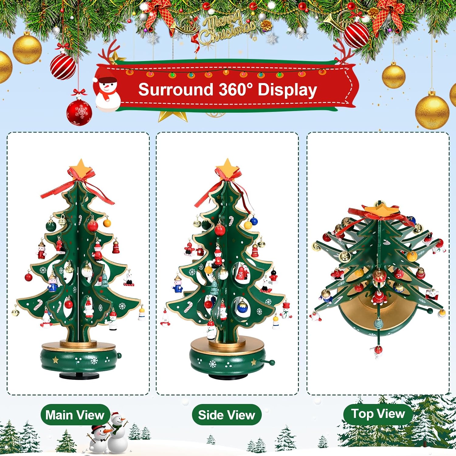 Uspring Christmas 24 Days Countdown Advent Calendar 2025, Musical Wooden Christmas Tree with Classic Music Box and 36