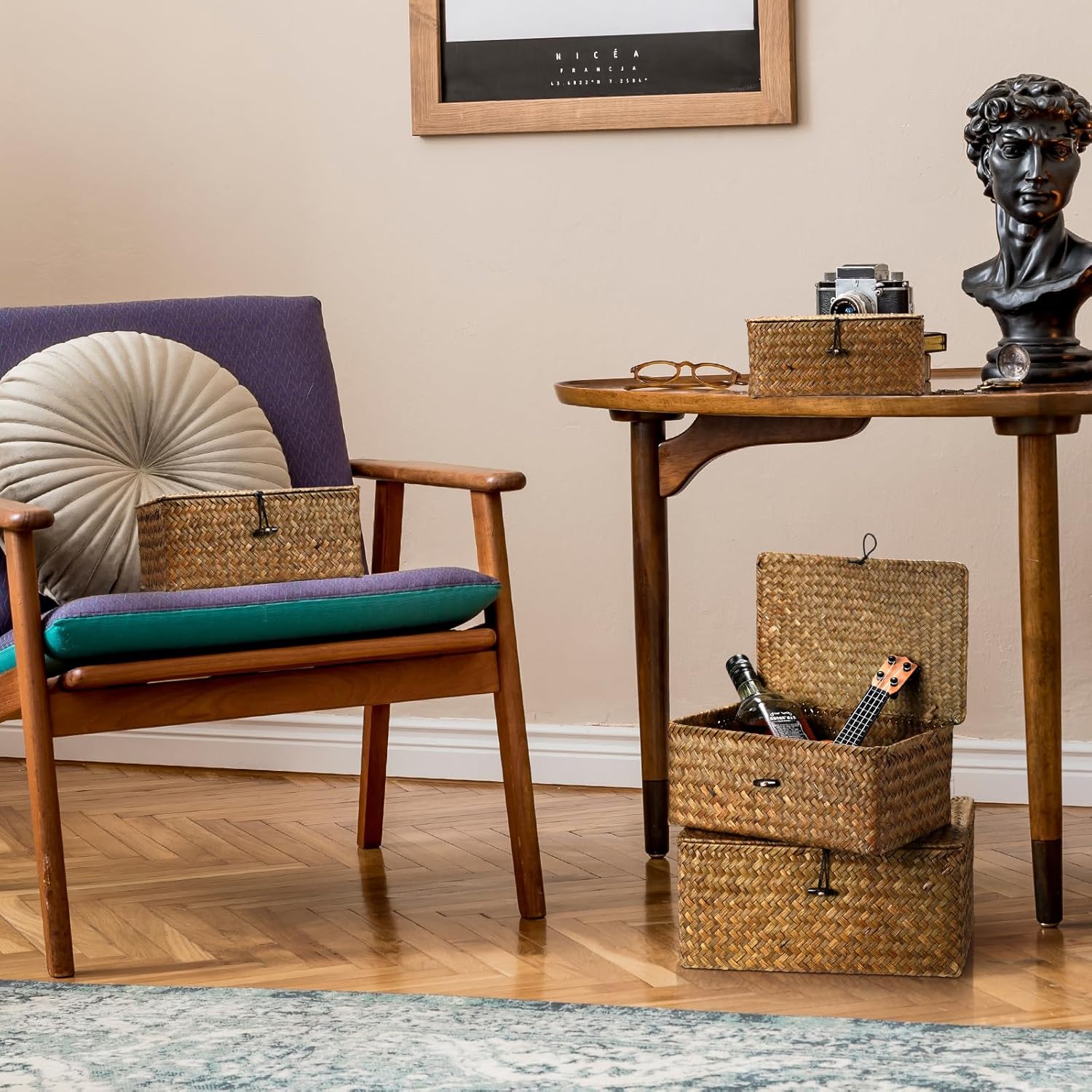 Wicker Storage Baskets Organizer / Retro Color / Set of 4