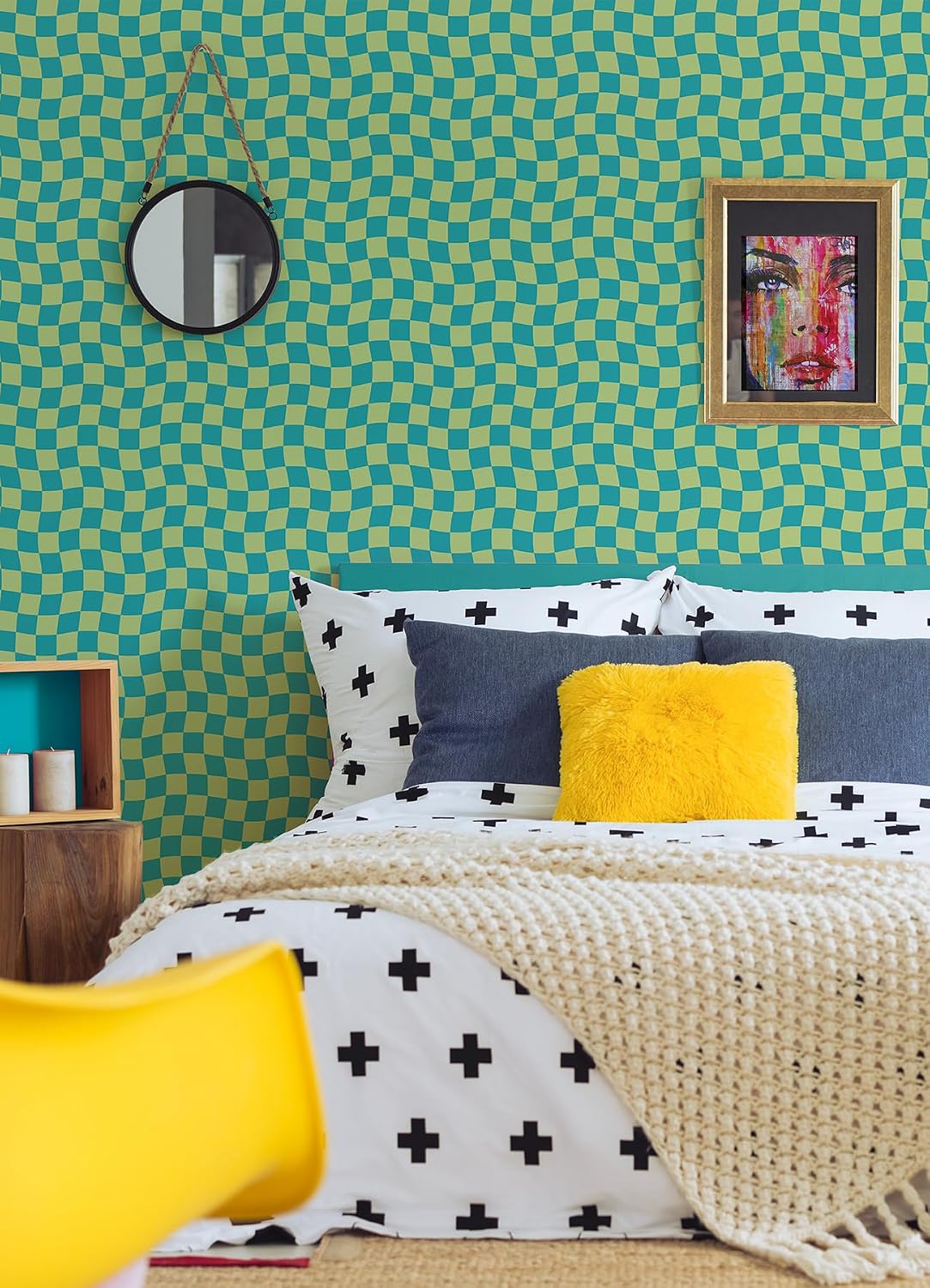 Groovy Checker Peel and Stick Wallpaper by / Lime