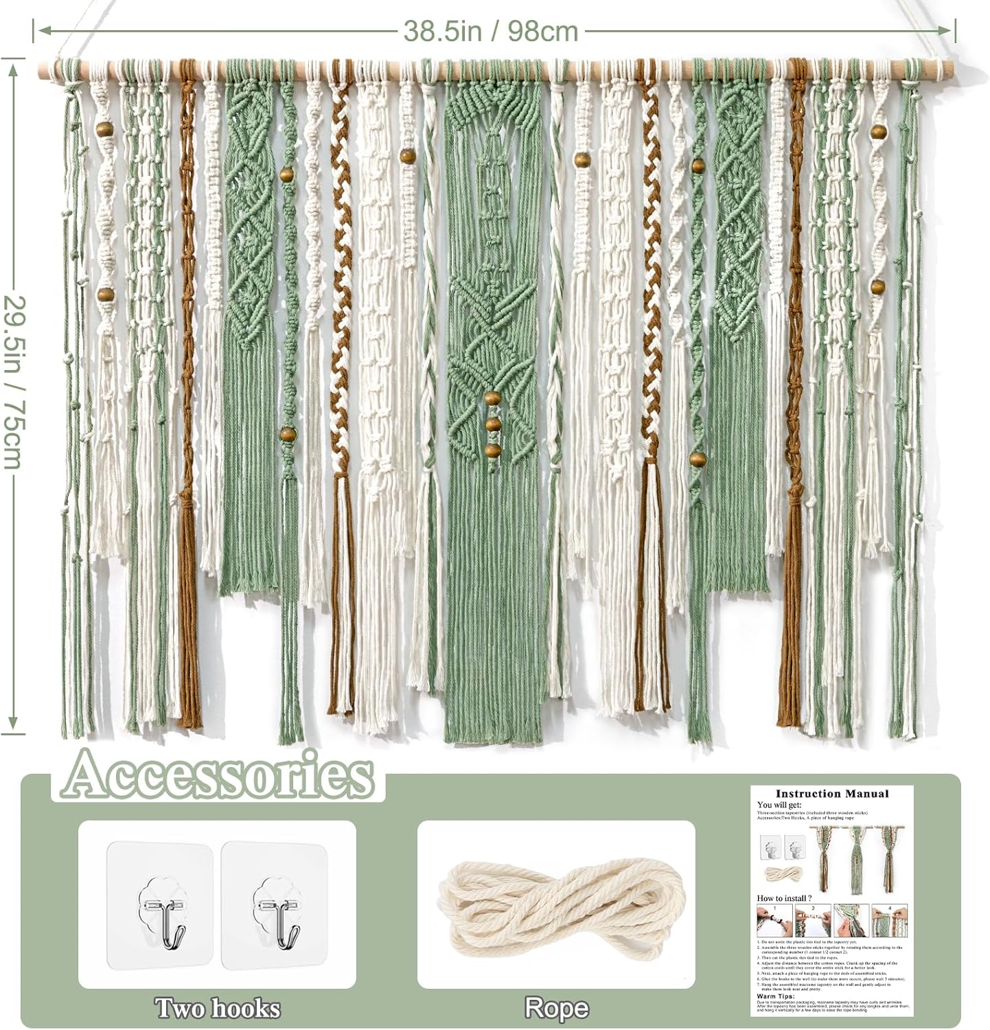 Macrame Wall Hanging Large Wall Art Handmade Woven Tapestry Boho Tapestry Macrame Wall / Light Green