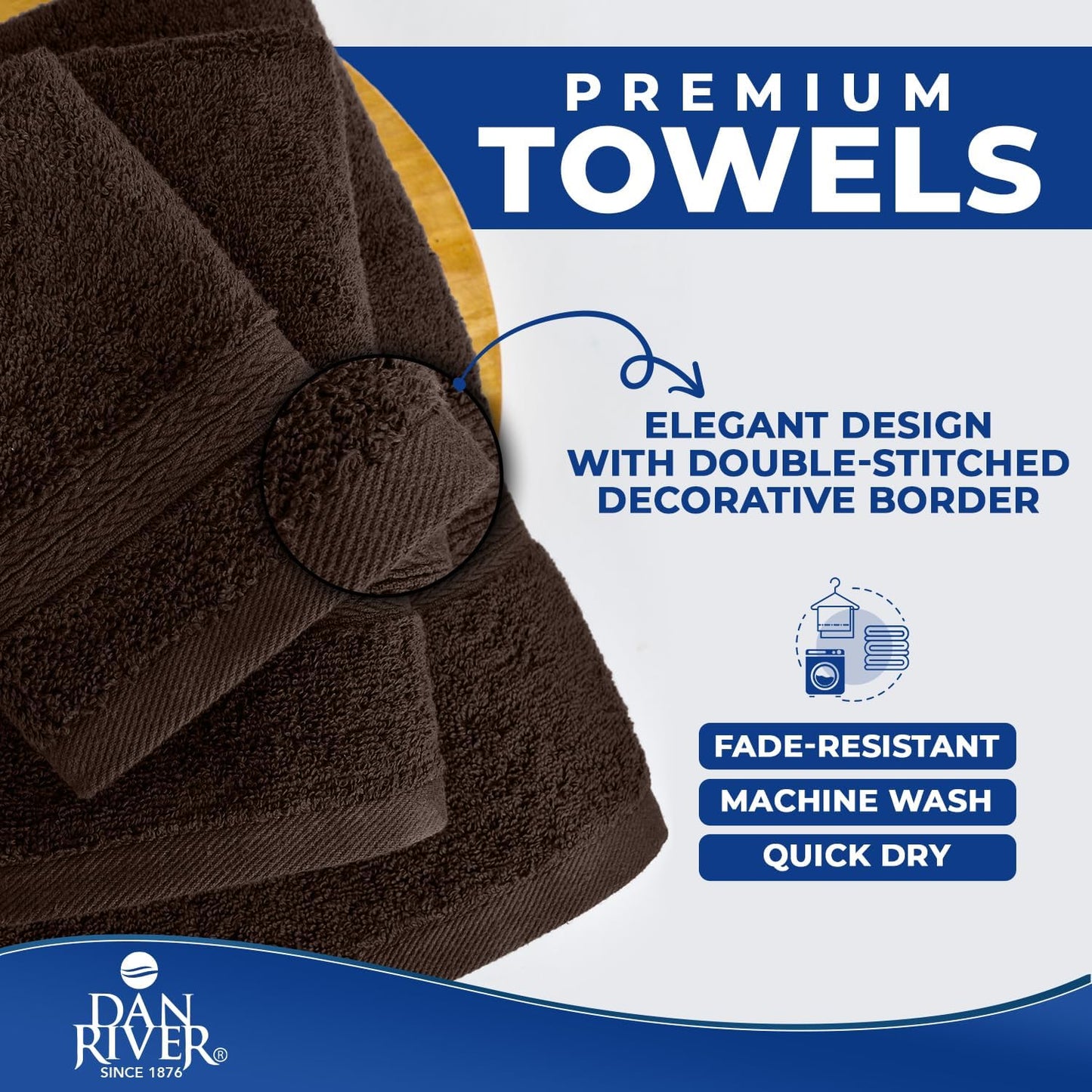 DAN RIVER 8 Piece Luxury Bath Towels for Bathroom, Towel Set, Brown | 2 Bath towels, 2 Hand towels, and 4 Wash Cloths
