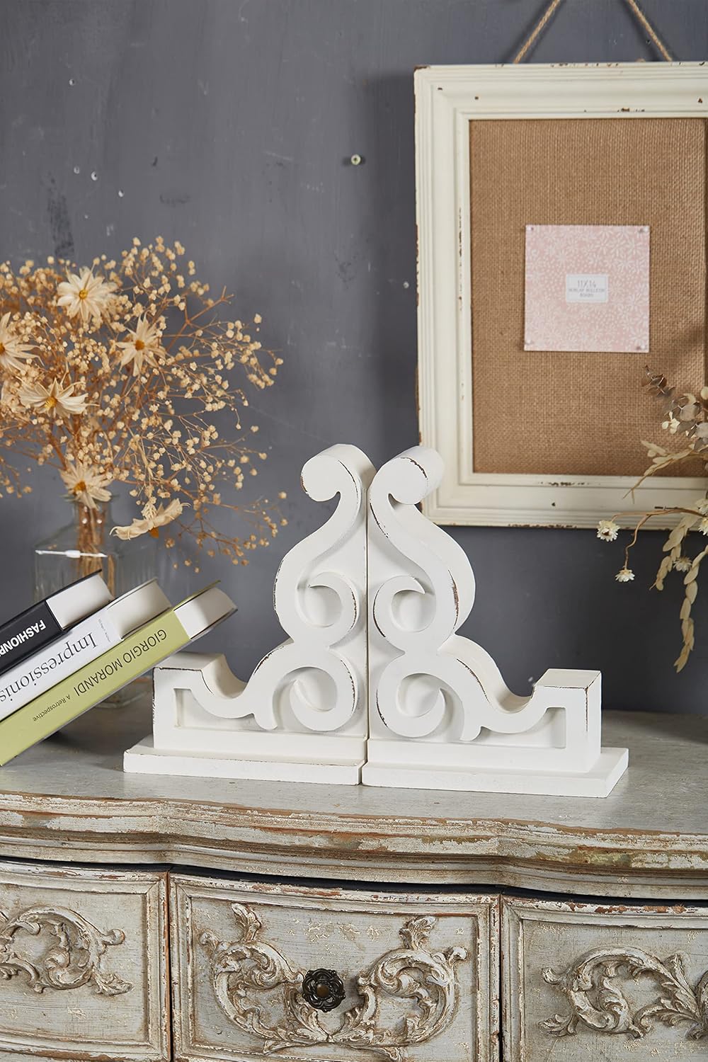 Distressed Farmhouse Bookends for Heavy Books / White / Set of 2
