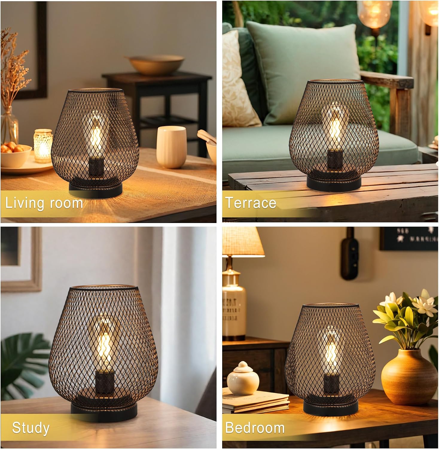 JHY DESIGN Set of 2 Metal Cage LED Lantern Battery Powered Cordless Accent Light with LED and 6-Hours Timer Great for