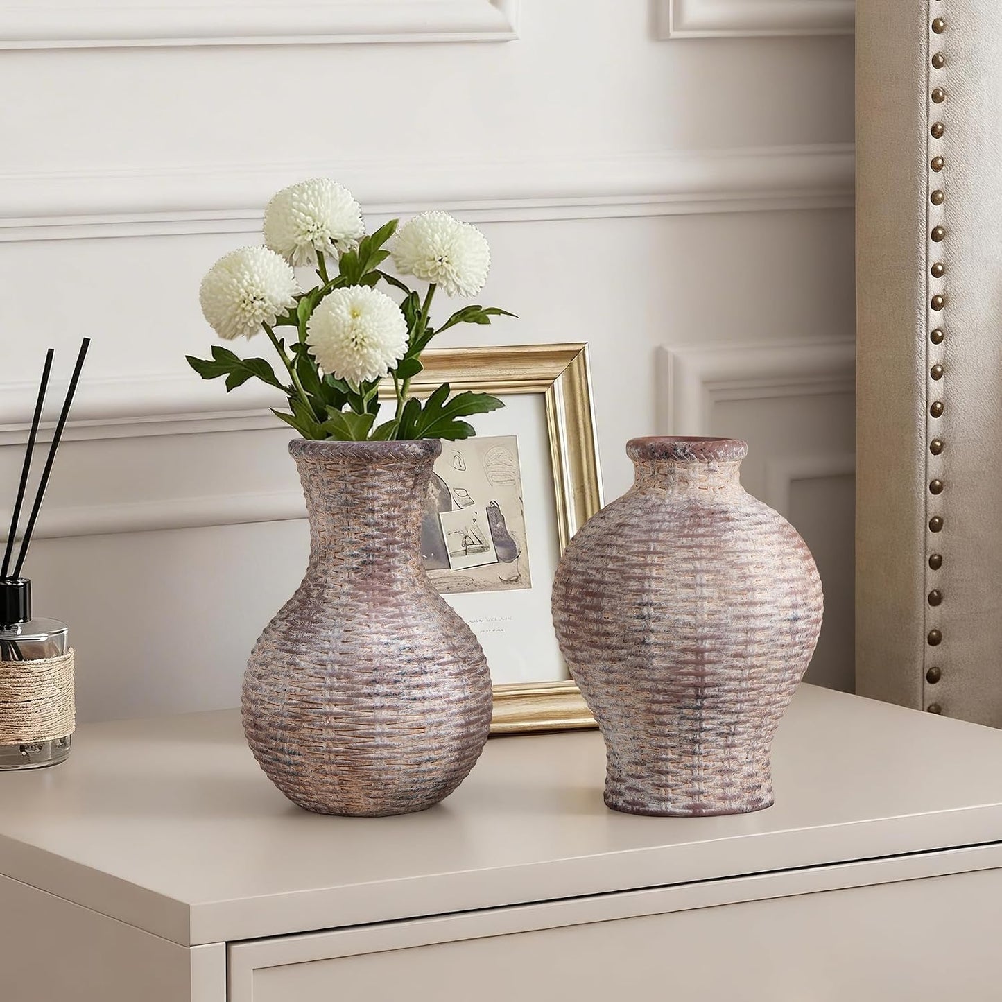 Flower Vase 6.5" Ceramic Vase Small Vase Flower Vases Vases Home Decor / Terra / White / Set of 2
