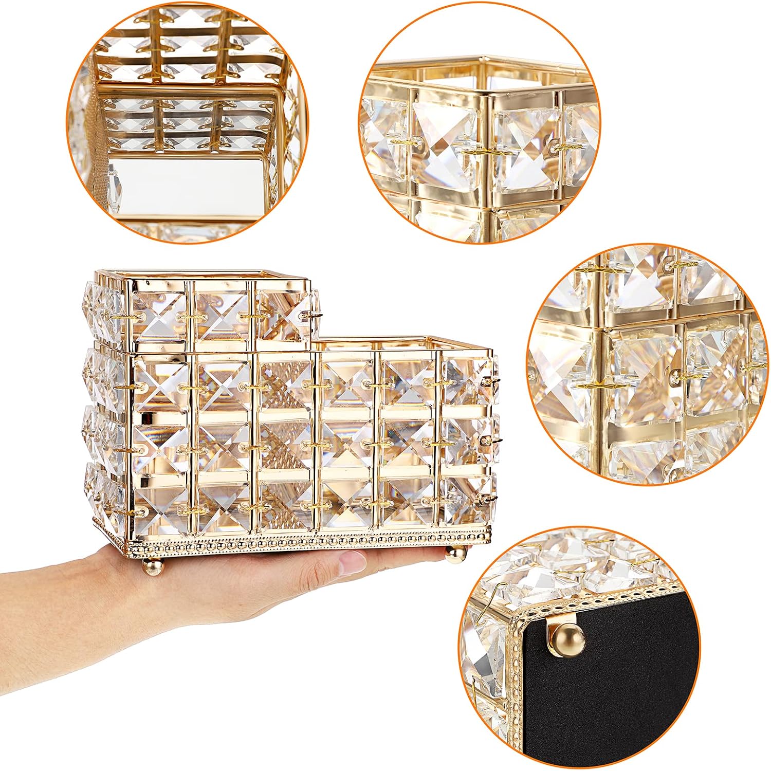 Crystal Remote Control Holder Gold Bling Makeup Brush Organizer Remote Caddy Candle / 2-slot, Gold